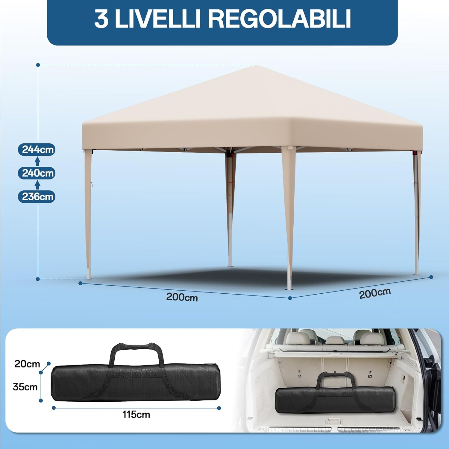 Gazebo pliant étanche JUMMICO, gazebo de jardin extérieur, gazebo pliant à hauteur réglable,