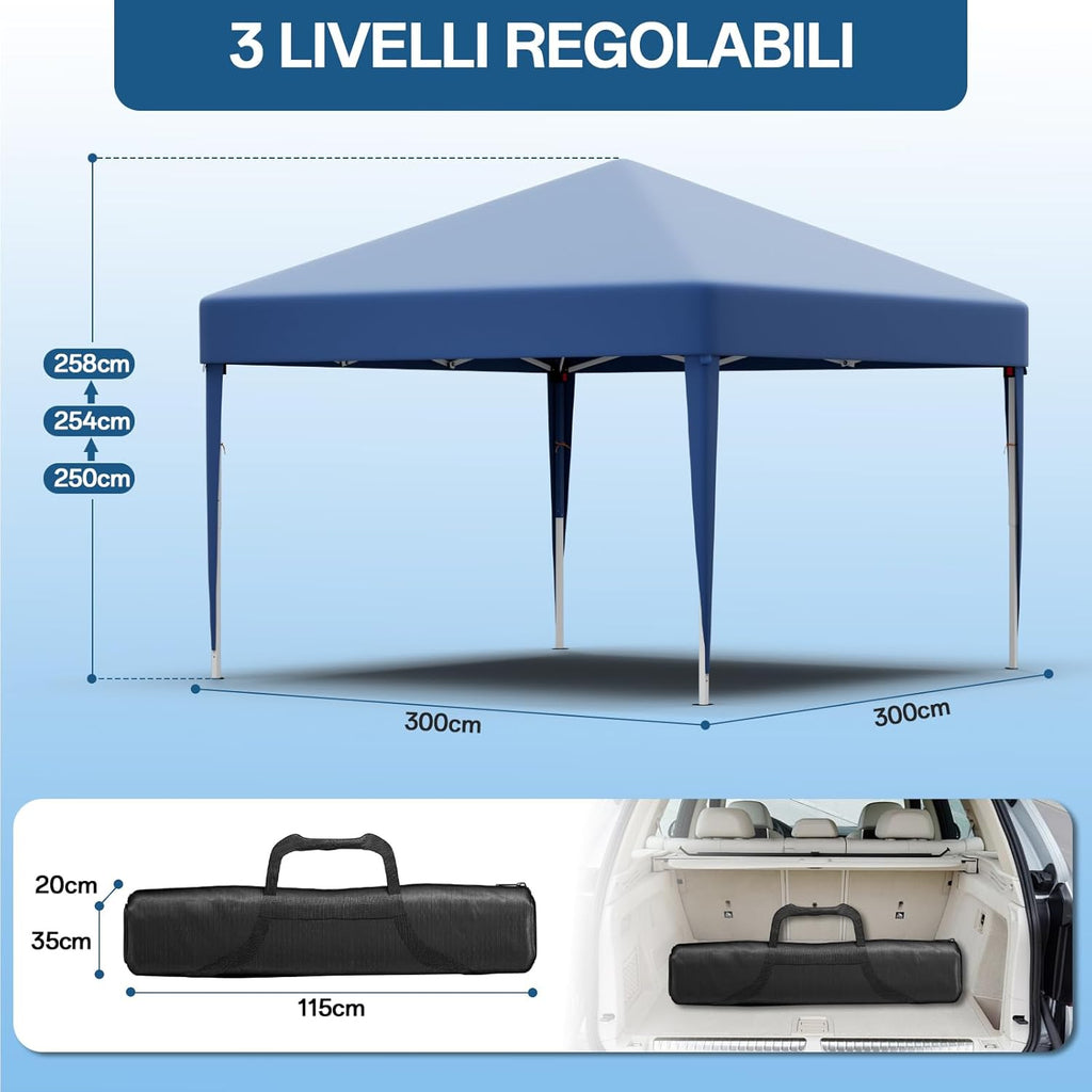 Gazebo pliant étanche JUMMICO, gazebo de jardin extérieur, gazebo pliant à hauteur réglable,