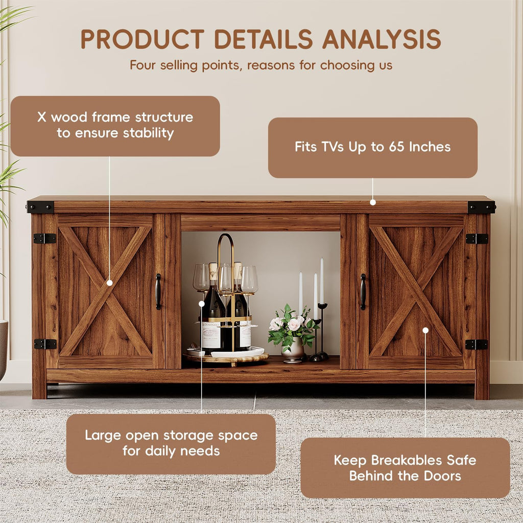 YESHOMY tv-meubel met open haard en twee schuifdeuren, opbergkasten voor tv's tot 65 inch en groter, entertainmentmeubel, mediameubel voor de woonkamer, 58 inch 