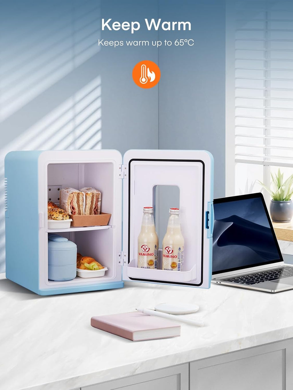 Mini réfrigérateur FOHERE 15 L/21 canettes, petit réfrigérateur portable 240 V/12 V, mode silencieux, fonction chaud/froid, cosmétique noir