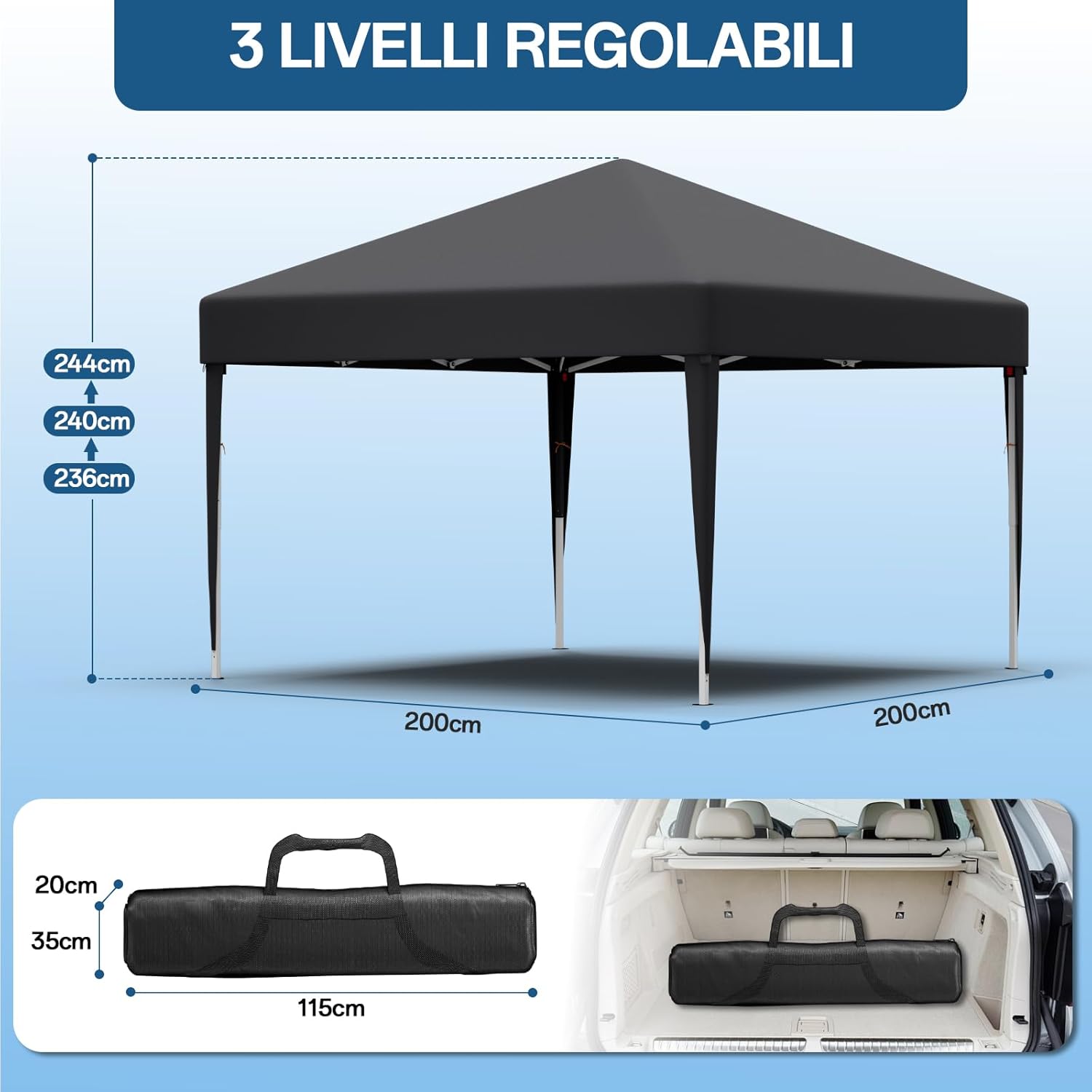 Gazebo pliant étanche JUMMICO, gazebo de jardin extérieur, gazebo pliant à hauteur réglable,