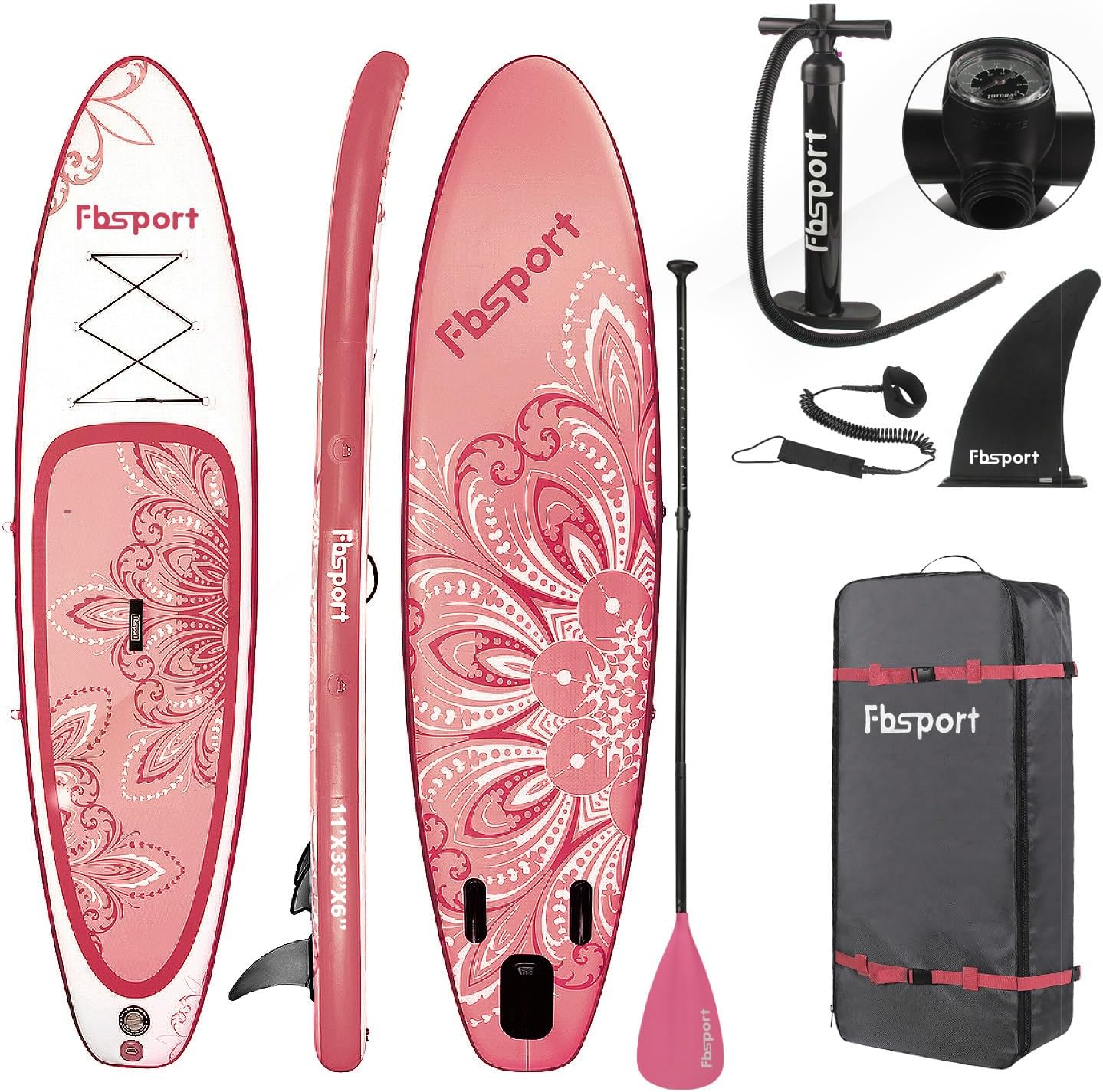 Planche de stand up paddle FBSPORT Premium 11', planche de yoga, contrôle du surf, pont antidérapant, attache, pagaie et pompe