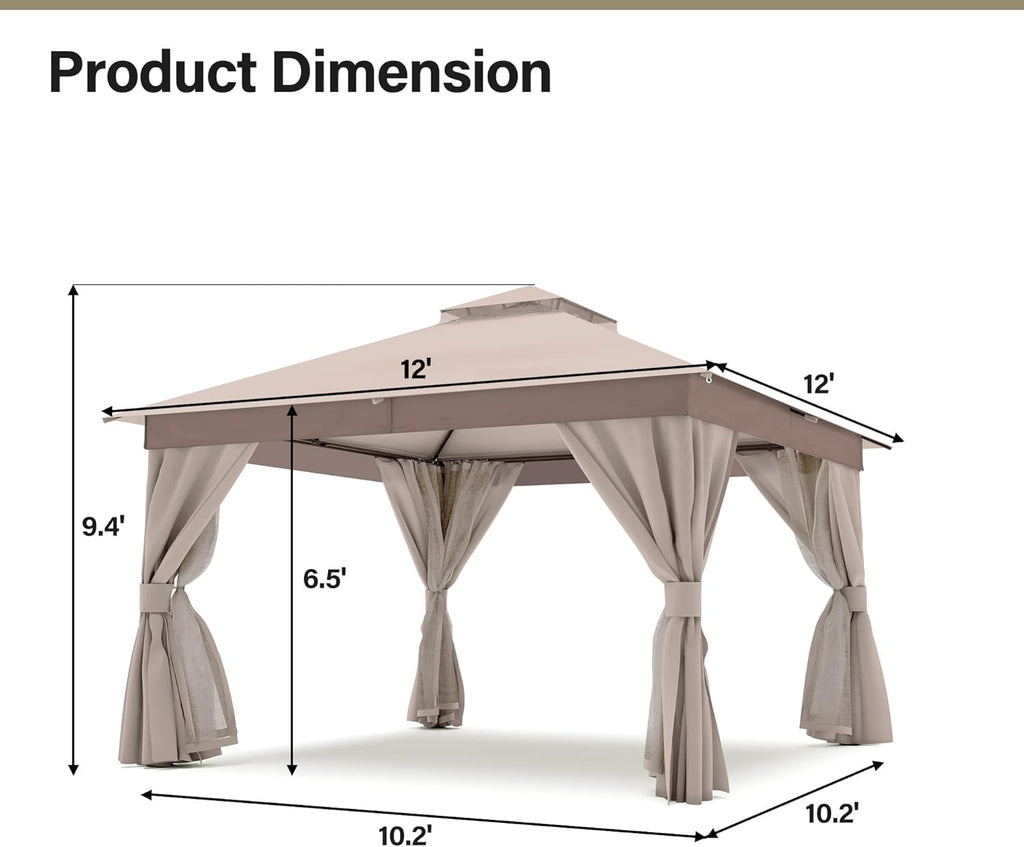 Tente pavillon d'extérieur améliorée à double toit, auvent imperméable UV50+ avec filet et crochets