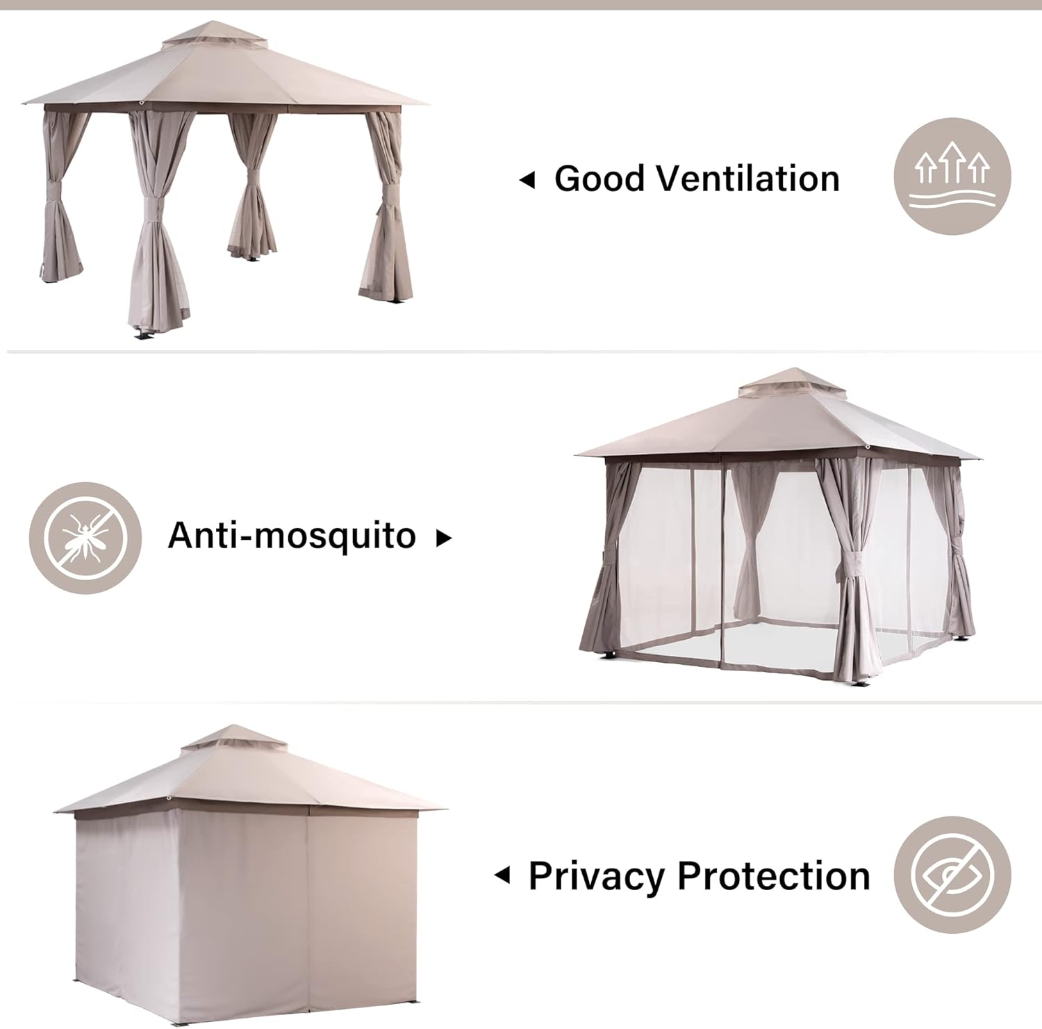 Tente pavillon d'extérieur améliorée à double toit, auvent imperméable UV50+ avec filet et crochets