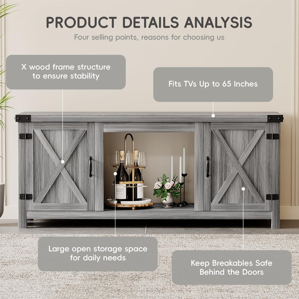 YESHOMY tv-meubel met open haard en twee schuifdeuren, opbergkasten voor tv's tot 65 inch en groter, entertainmentmeubel, mediameubel voor de woonkamer, 58 inch 