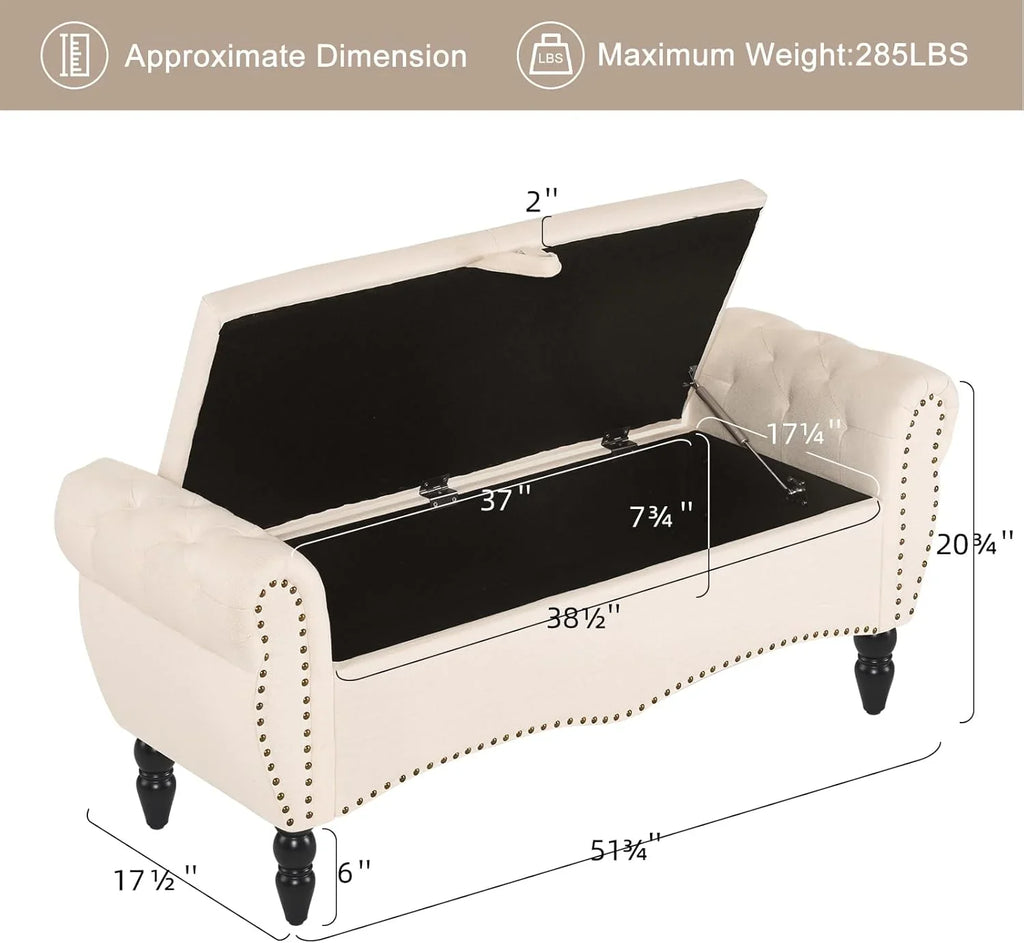 Tabouret de rangement moderne Furniliving, tabouret de bout de lit en bois massif Sherpa, tabouret rembourré tabouret d'intérieur