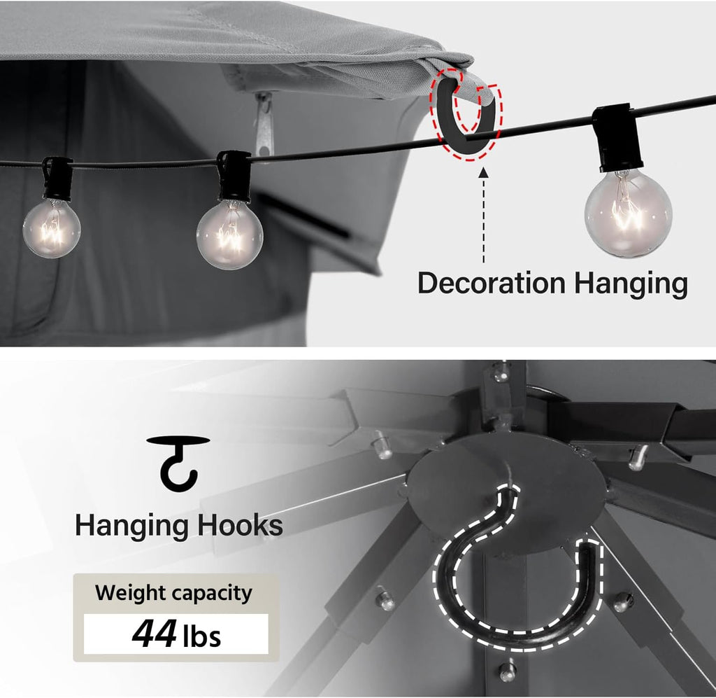Tente pavillon d'extérieur améliorée à double toit, auvent imperméable UV50+ avec filet et crochets