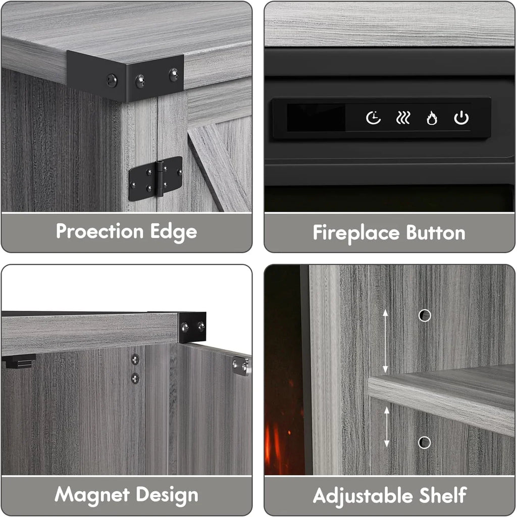 YESHOMY tv-meubel met open haard en twee schuifdeuren, opbergkasten voor tv's tot 65 inch en groter, entertainmentmeubel, mediameubel voor de woonkamer, 58 inch 