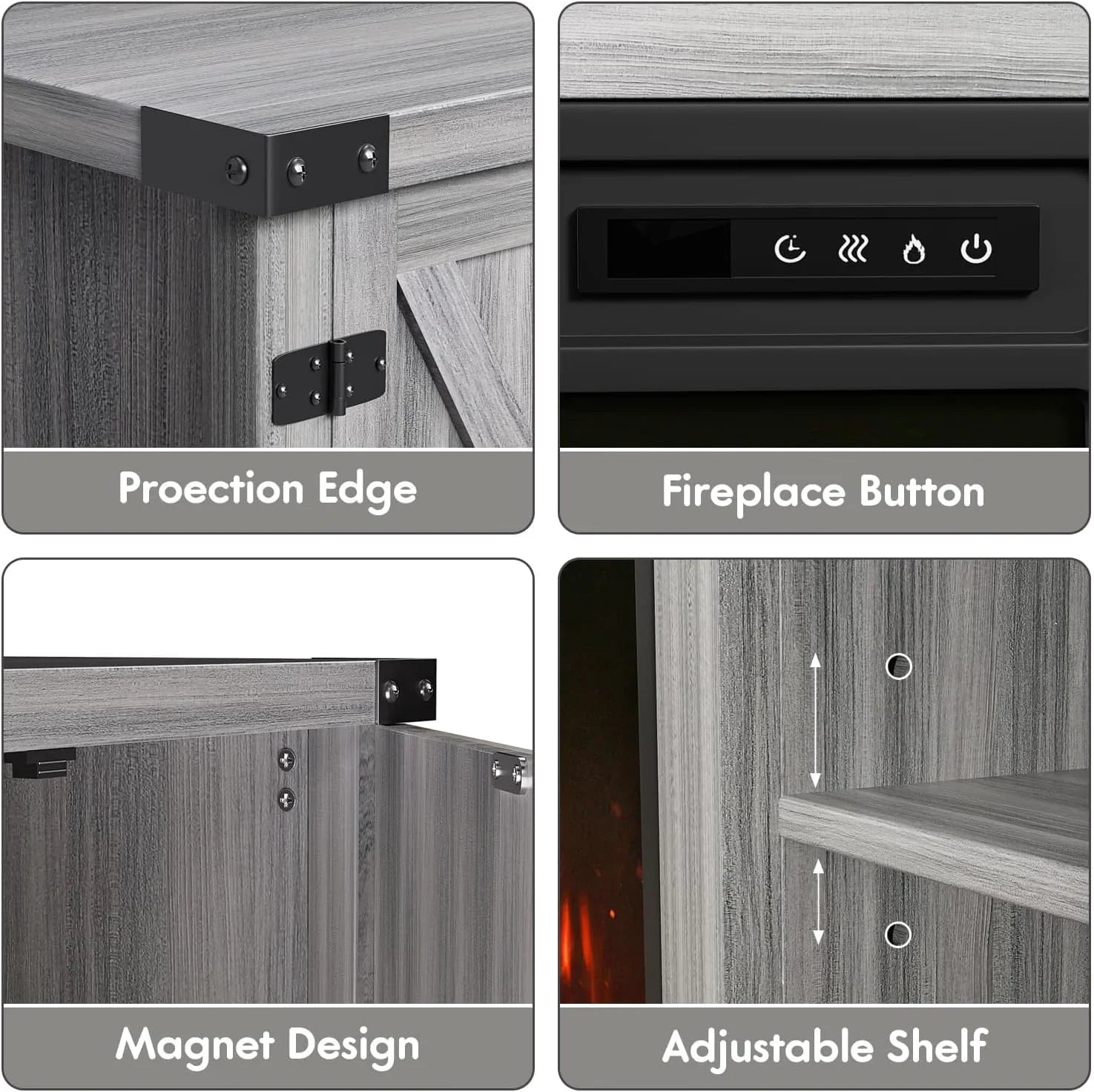 YESHOMY tv-meubel met open haard en twee schuifdeuren, opbergkasten voor tv's tot 65 inch en groter, entertainmentmeubel, mediameubel voor de woonkamer, 58 inch 