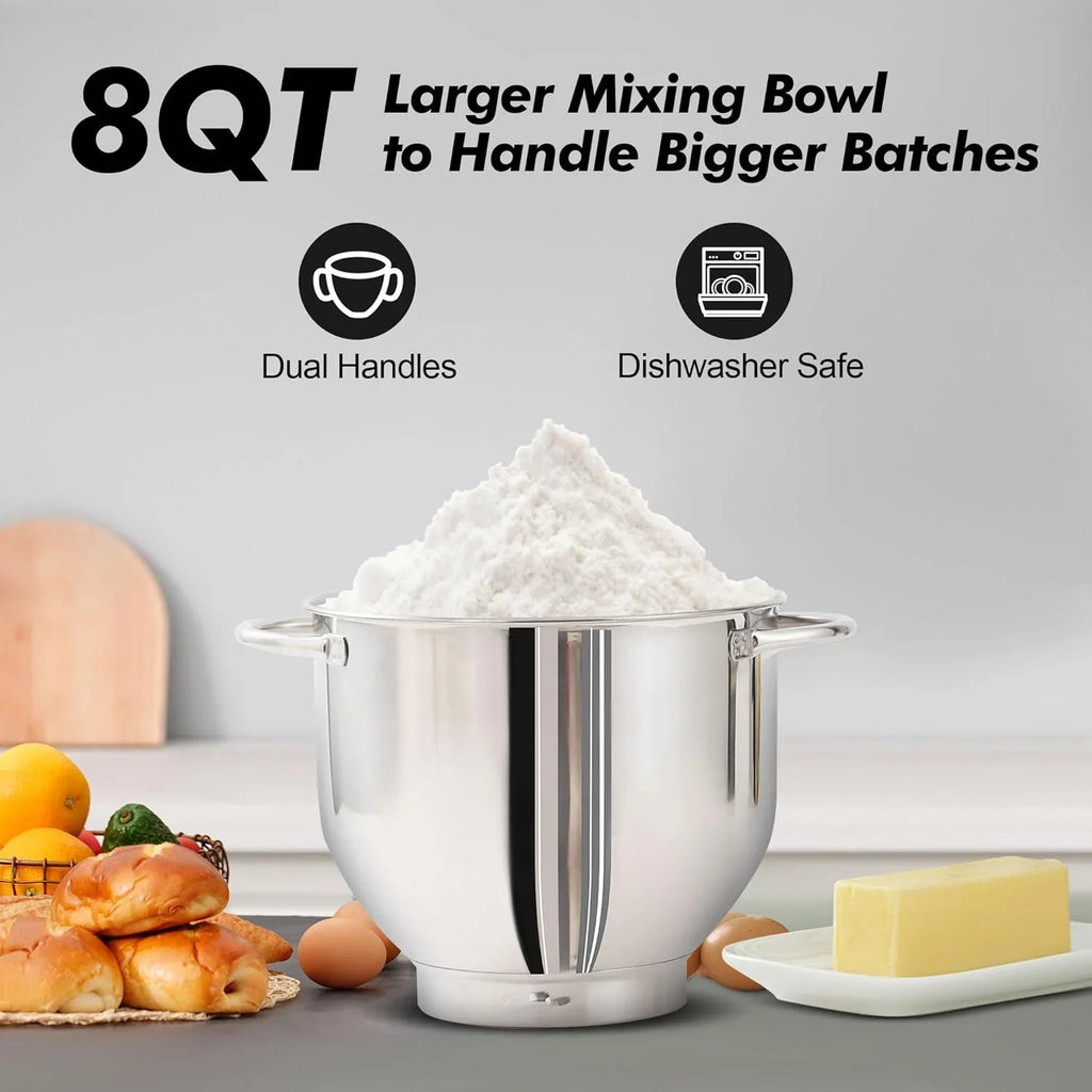 Batteur sur socle Aucma, 6,5 pintes, 660 W, 6 vitesses, tête inclinable, batteur électrique de cuisine avec crochet pétrisseur