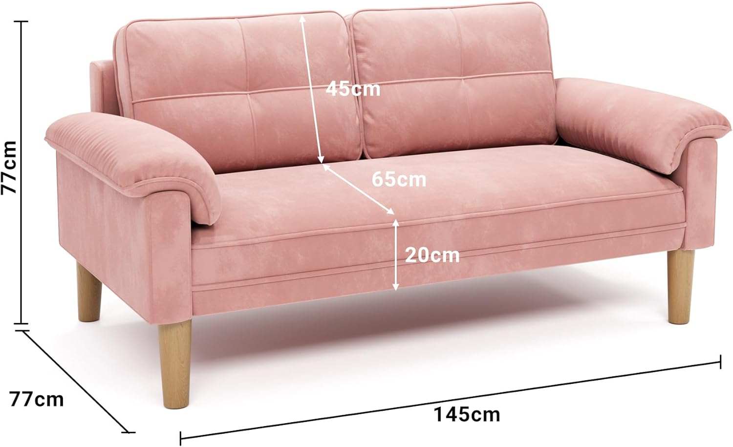 Canapé 2 places Xbro - petit canapé 2 places avec accoudoirs et poches latérales, canapé moderne