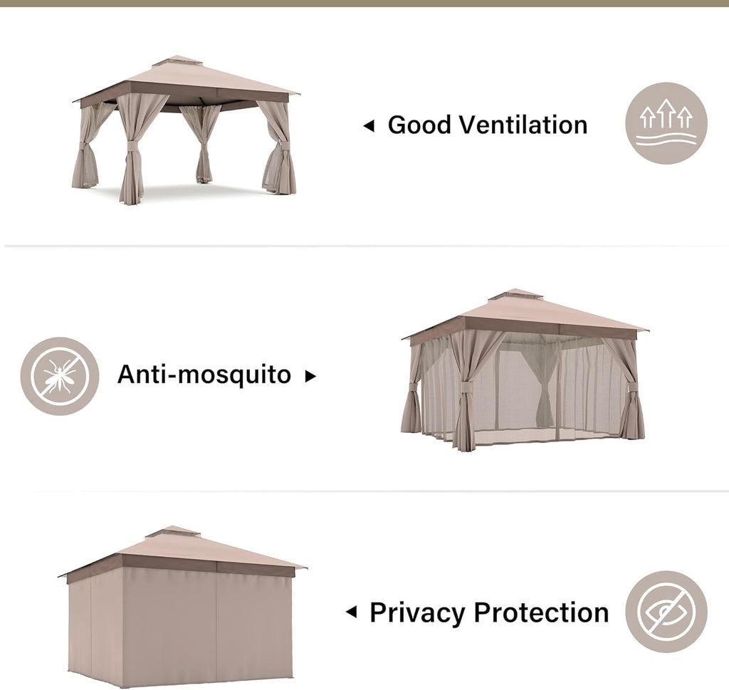 Tente pavillon d'extérieur améliorée à double toit, auvent imperméable UV50+ avec filet et crochets