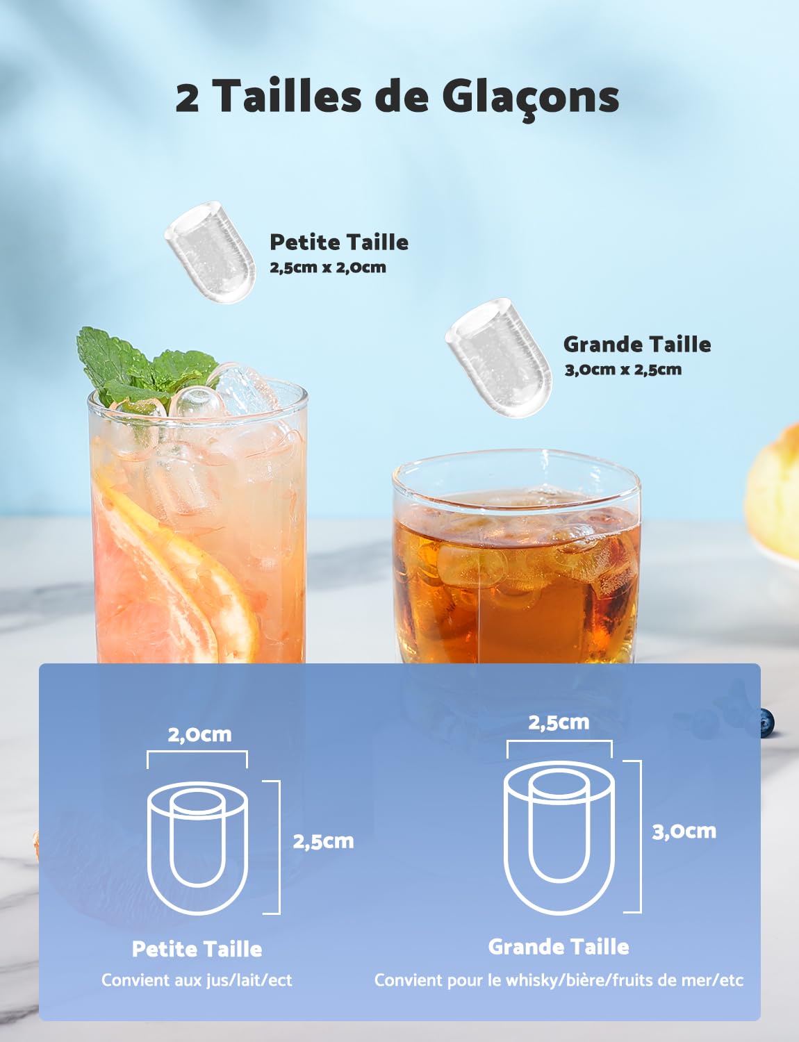 Machine à glaçons Produit 12 kg de glace en 24 heures Produit 9 glaçons en 6 à 8 minutes Livré avec une pelle à glace réversible et une poignée de transport