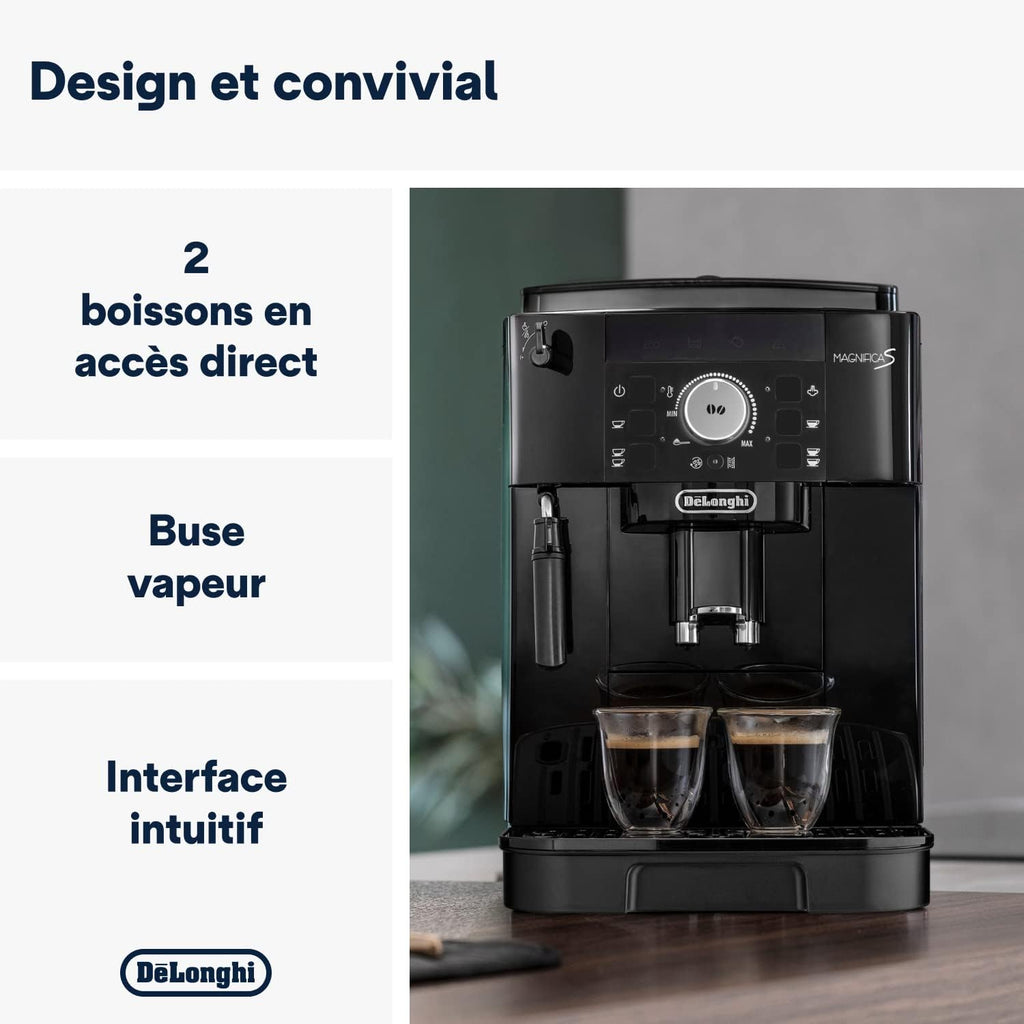 De'Longhi Magnifica S ECAM11.112.B  Machine à Café Automatique/ à Espresso du Grain à la Tasse Avec Buse à Lait, avec 4 Recettes à Touche Unique Panneau de Contrôle Soft-Touch 1450W