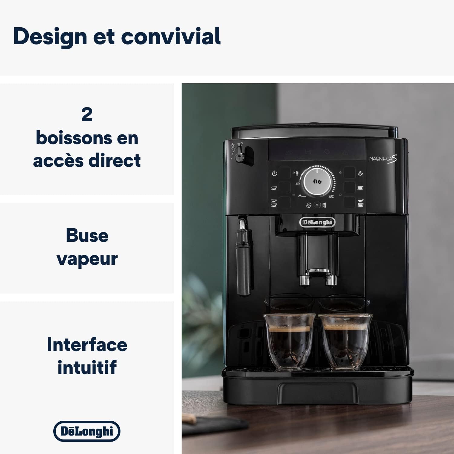 De'Longhi Magnifica S ECAM11.112.B  Machine à Café Automatique/ à Espresso du Grain à la Tasse Avec Buse à Lait, avec 4 Recettes à Touche Unique Panneau de Contrôle Soft-Touch 1450W