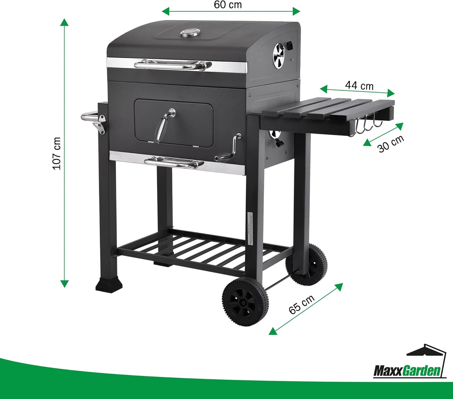 MaxxGarden Barbecue au Charbon - Barbecue de Bois - BBQ - Grill - Transportable - 118 cm - Noir