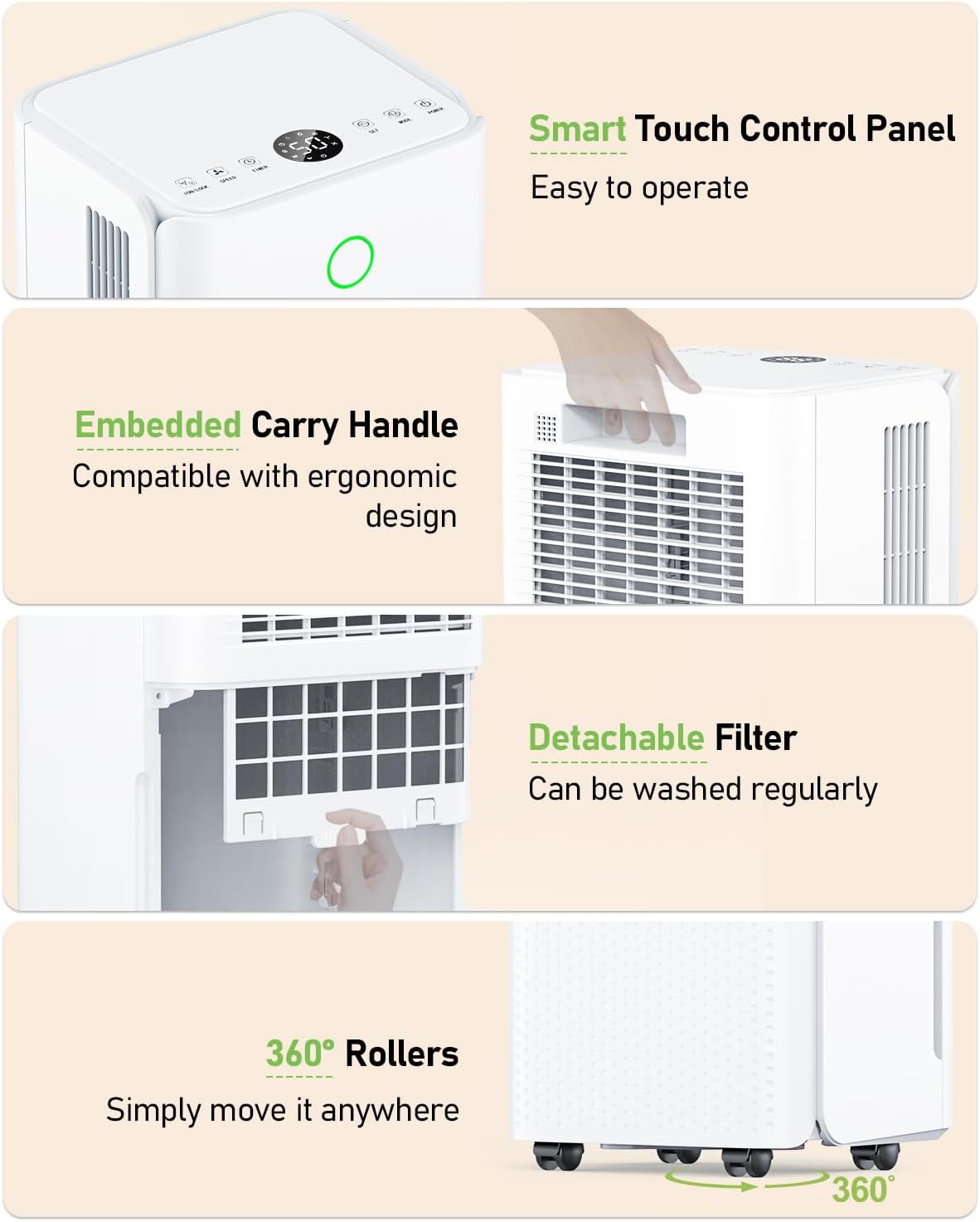 Deshumidificateur d air 12L/24h, Déshumidificateur Electrique avec Compresseur, 3 Modes, Déshumidification Automatique, Drainage Continu, 24h Minuterie, Contre l'humidité pour Maison/Appartement/Cave