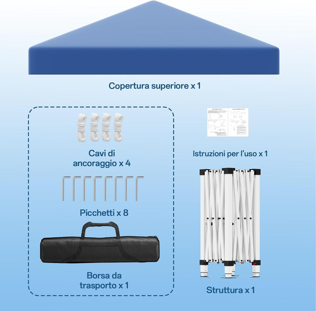 Gazebo pliant étanche JUMMICO, gazebo de jardin extérieur, gazebo pliant à hauteur réglable,