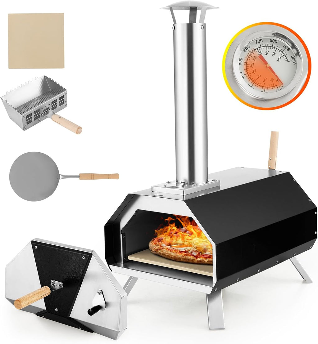 Four à pizza extérieur 162 cm four à pizza à bois ou à granulés avec pierre à pizza thermomètre grill spatule et accessoires complets cuisson pratique adapté au camping fête barbecue