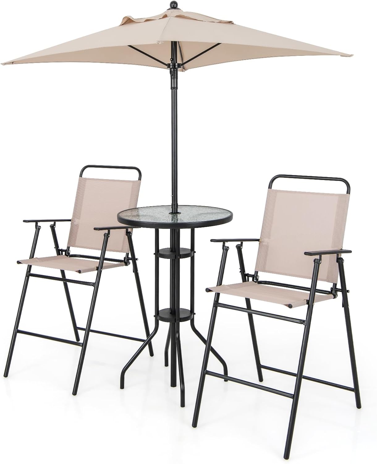 Ensemble bistrot KOMFOTTEU, salon de jardin avec parasol, table avec trou pour parasol, 2 chaises pliantes, ensemble table et chaises de patio, mobilier d'extérieur pour balcon