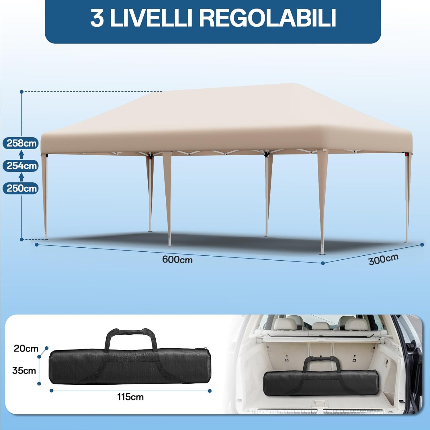 Gazebo pliant étanche JUMMICO, gazebo de jardin extérieur, gazebo pliant à hauteur réglable,