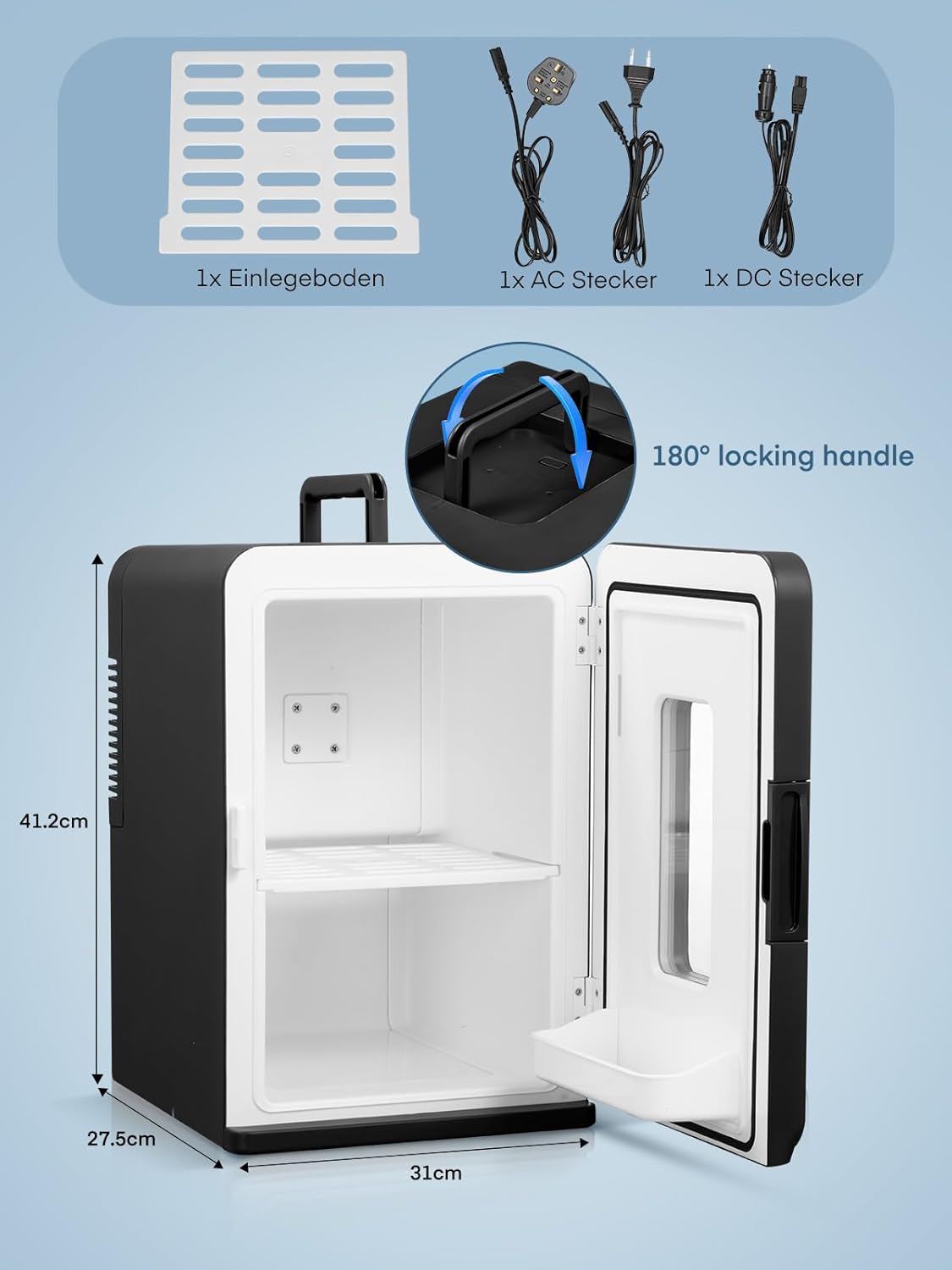 Mini réfrigérateur FOHERE 15 L/21 canettes, petit réfrigérateur portable 240 V/12 V, mode silencieux, fonction chaud/froid, cosmétique noir