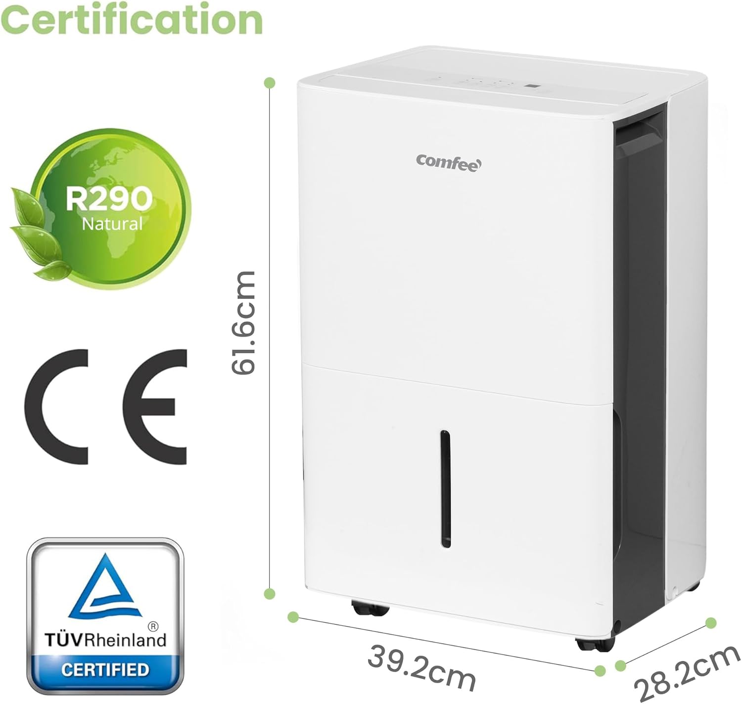 Déshumidificateur puissant COMFEE, absorbe jusqu'à 50 L/jour, sèche-linge, mode confort, grand réservoir de 6 L, minuterie 24 h, idéal pour les grandes pièces de 101 à 116 ㎡, MDDPE-50DEN7, cave, sous-sol