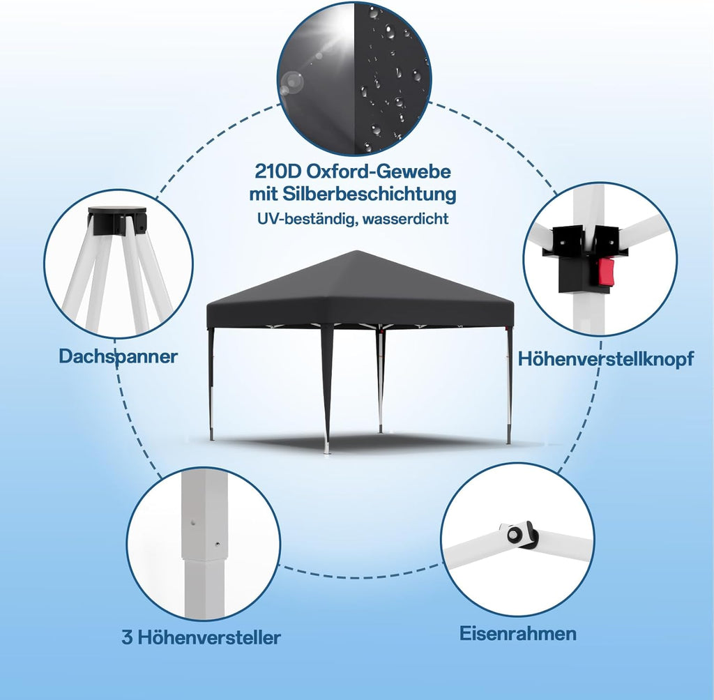 Gazebo pliant étanche JUMMICO, gazebo de jardin extérieur, gazebo pliant à hauteur réglable,