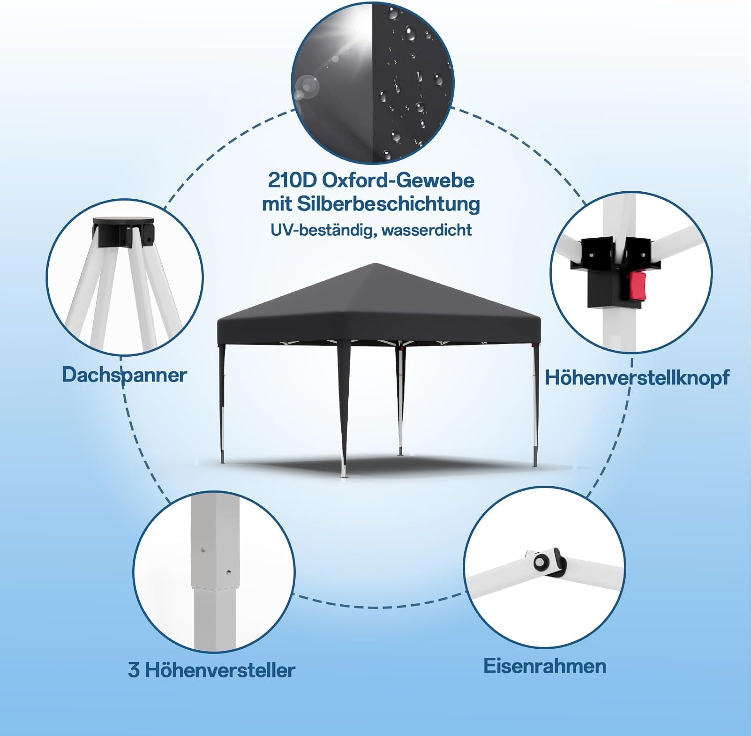 Gazebo pliant étanche JUMMICO, gazebo de jardin extérieur, gazebo pliant à hauteur réglable,
