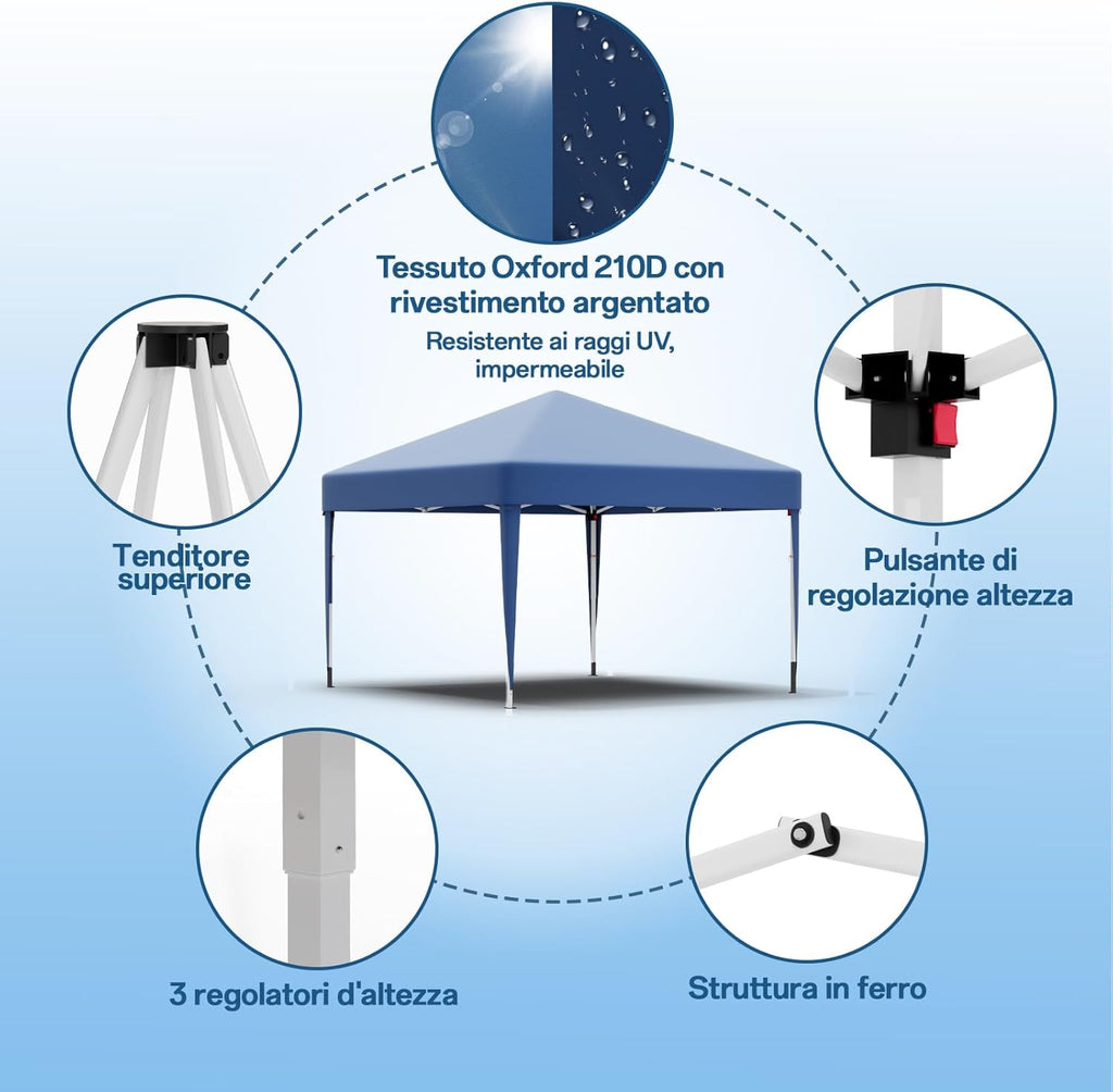 Gazebo pliant étanche JUMMICO, gazebo de jardin extérieur, gazebo pliant à hauteur réglable,