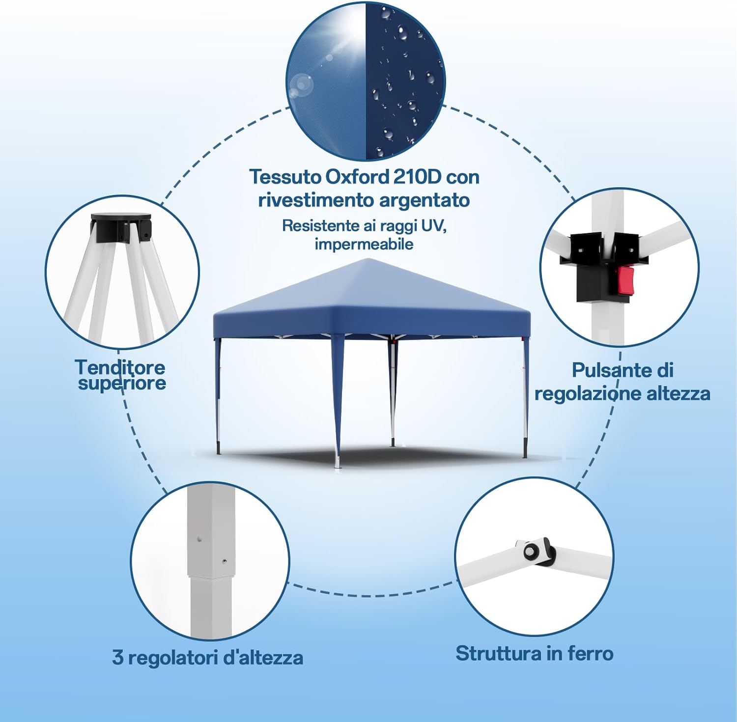 Gazebo pliant étanche JUMMICO, gazebo de jardin extérieur, gazebo pliant à hauteur réglable,