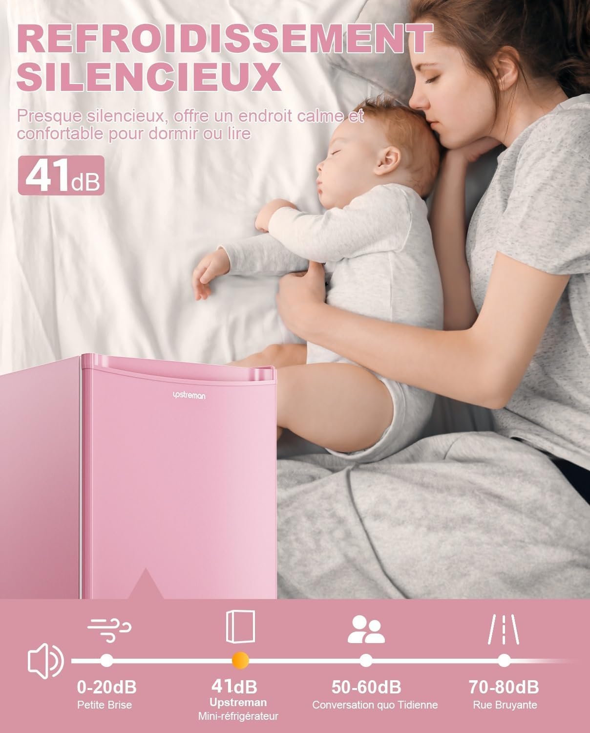 Mini réfrigérateur avec compartiment congélateur, bac à légumes 91L, thermostat réglable, silencieux