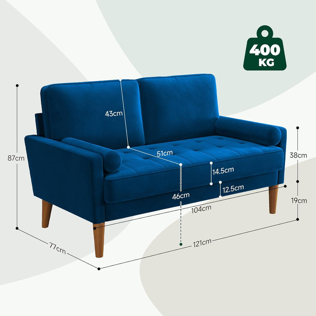 Vesgantti Kleine Grijze 2-zitsbank, Fluweelbank 121 cm met verende kussens, Mini-slaapkamerbank met armleuningen, Moderne woonkamerbank, Vaste 2-zitsbank, Grijze bank 