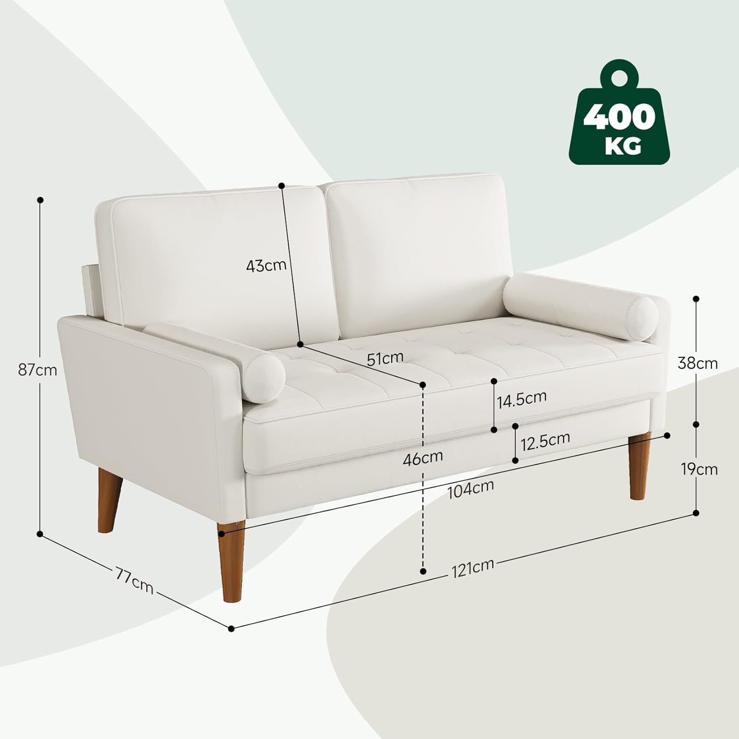 Vesgantti Kleine Grijze 2-zitsbank, Fluweelbank 121 cm met verende kussens, Mini-slaapkamerbank met armleuningen, Moderne woonkamerbank, Vaste 2-zitsbank, Grijze bank 