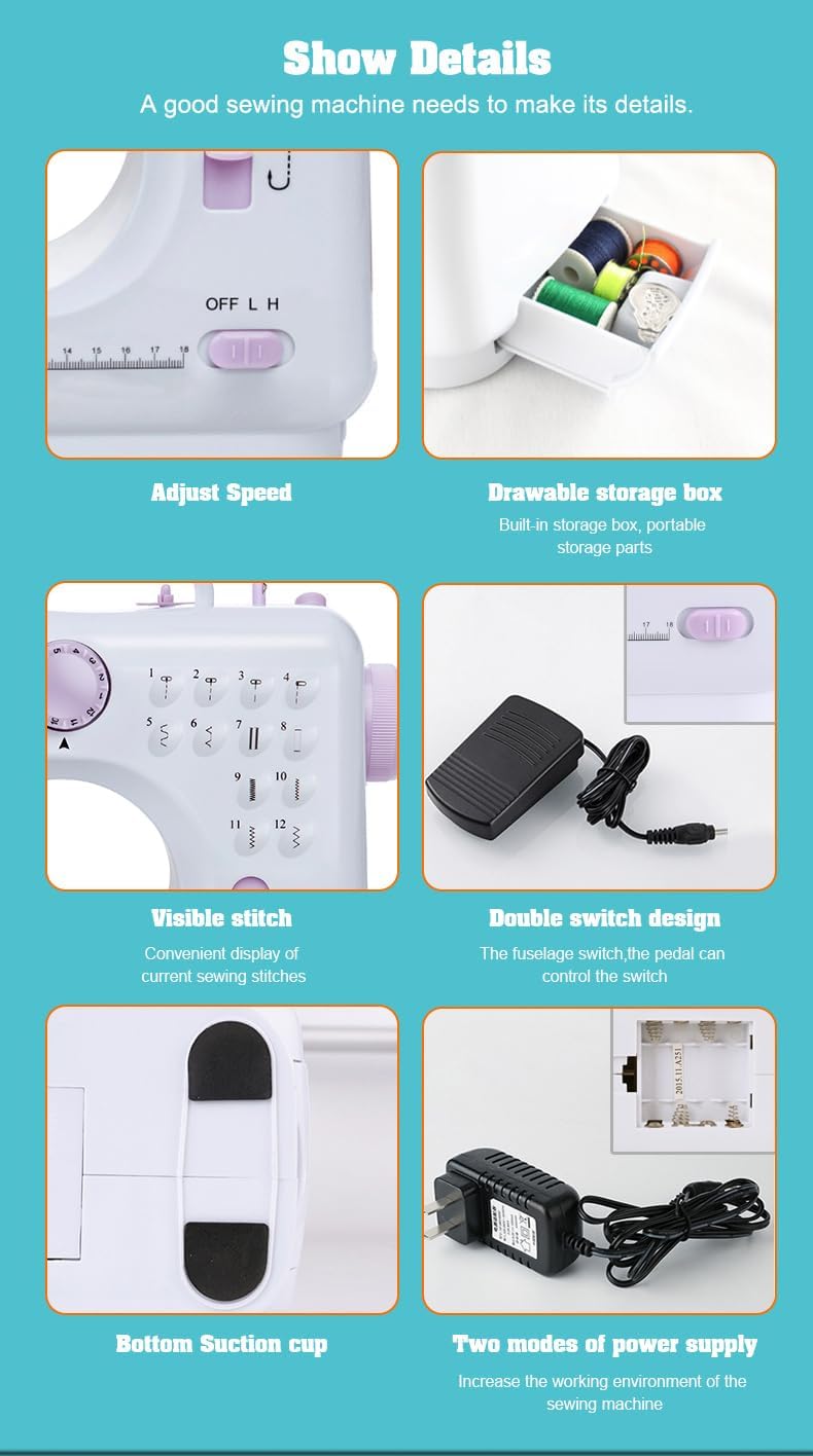 Machine à coudre pour débutants, mini machine à coudre portable