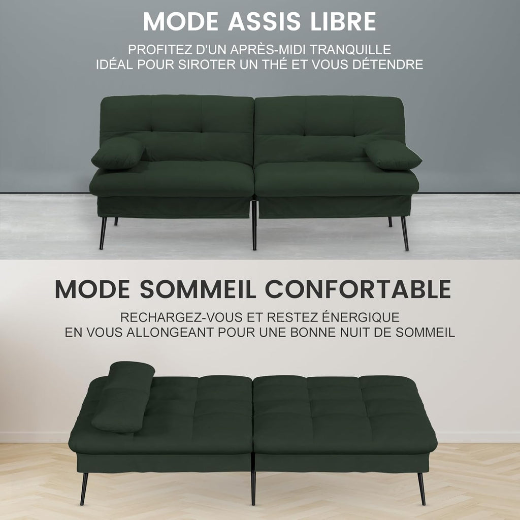 COMHOMA Slaapbank met slaapfunctie - Omvormbare futonhoes - Hoekbank - 3-zits gastenbank - met verstelbare stoffen rugleuning - Grijs 