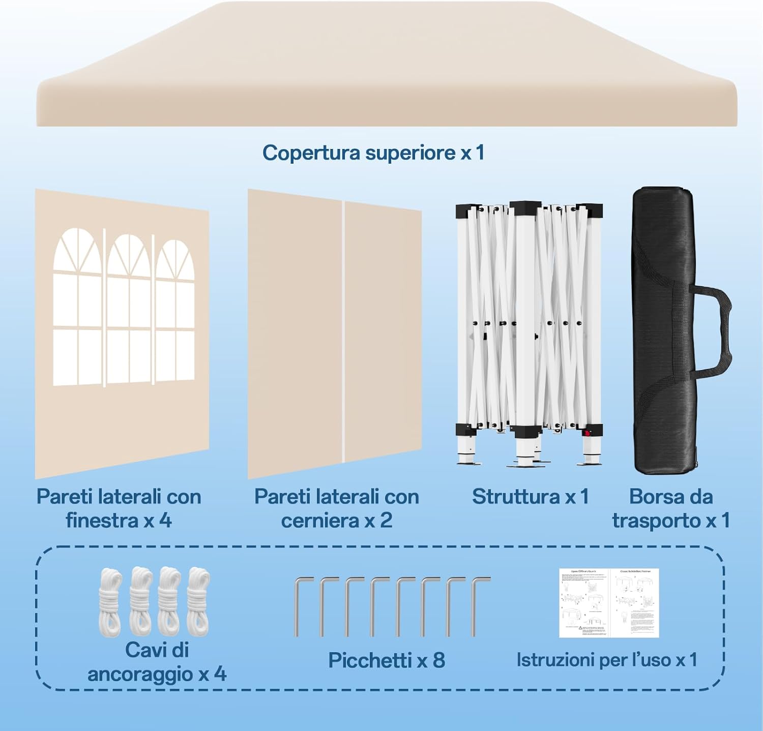 Gazebo pliant étanche JUMMICO, gazebo de jardin extérieur, gazebo pliant à hauteur réglable,