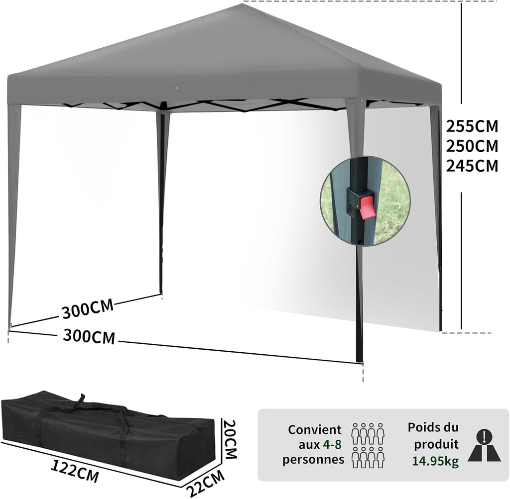 Gazebo pliant ISE, gazebo pliant 3x3 avec rideaux, gazebo de jardin extérieur,