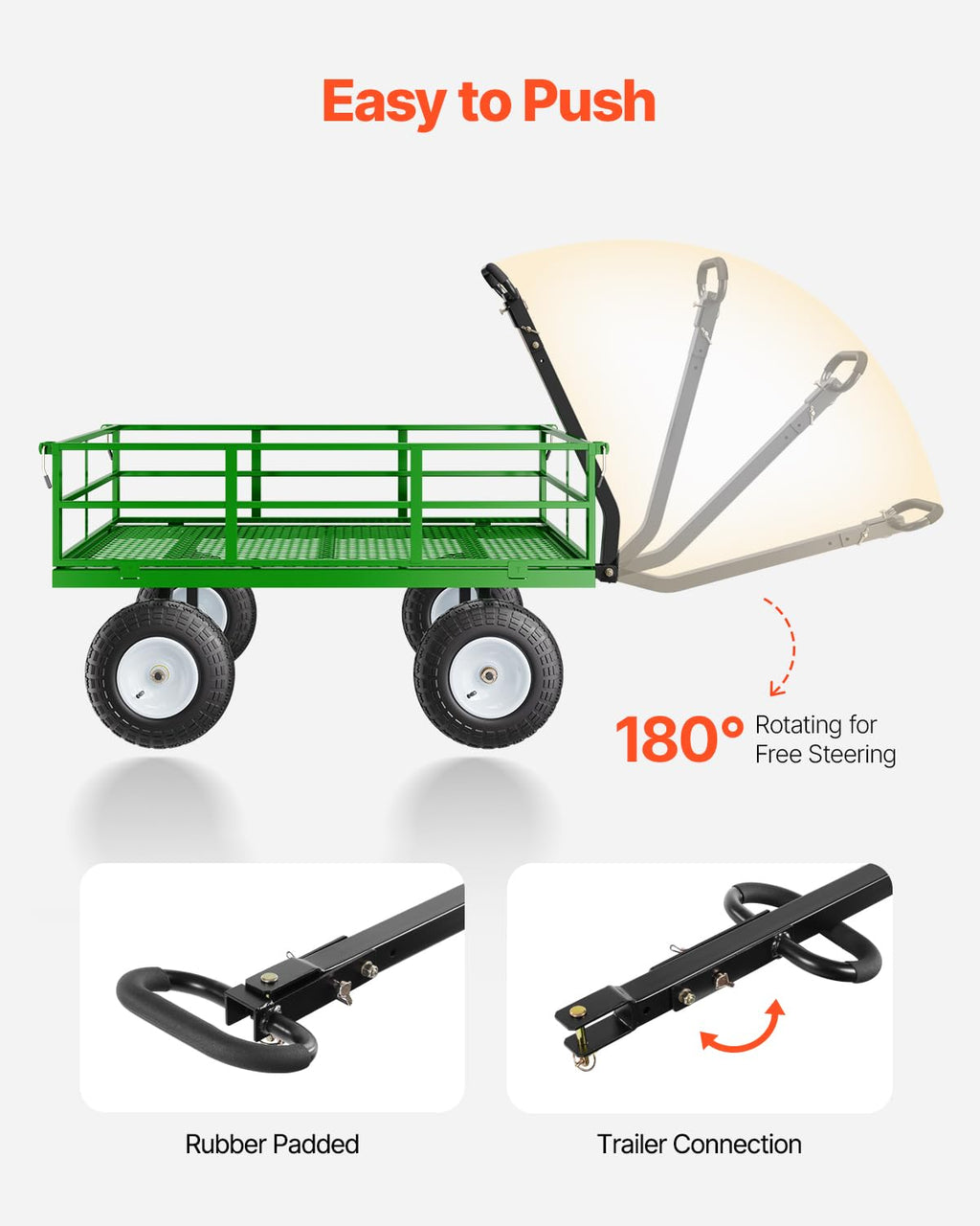 VEVOR Tuintransportwagen, draagvermogen 900 lb (ca. 408 kg), robuuste metalen transportwagen voor buiten met 254 mm banden, verstelbare en afneembare gaaswanden, 180° draaibare handgreep, geelzwart 