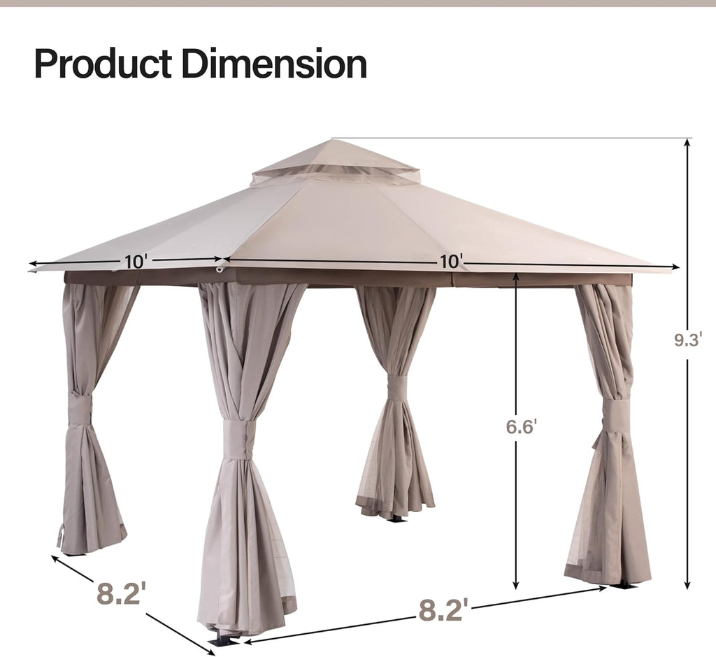Tente pavillon d'extérieur améliorée à double toit, auvent imperméable UV50+ avec filet et crochets