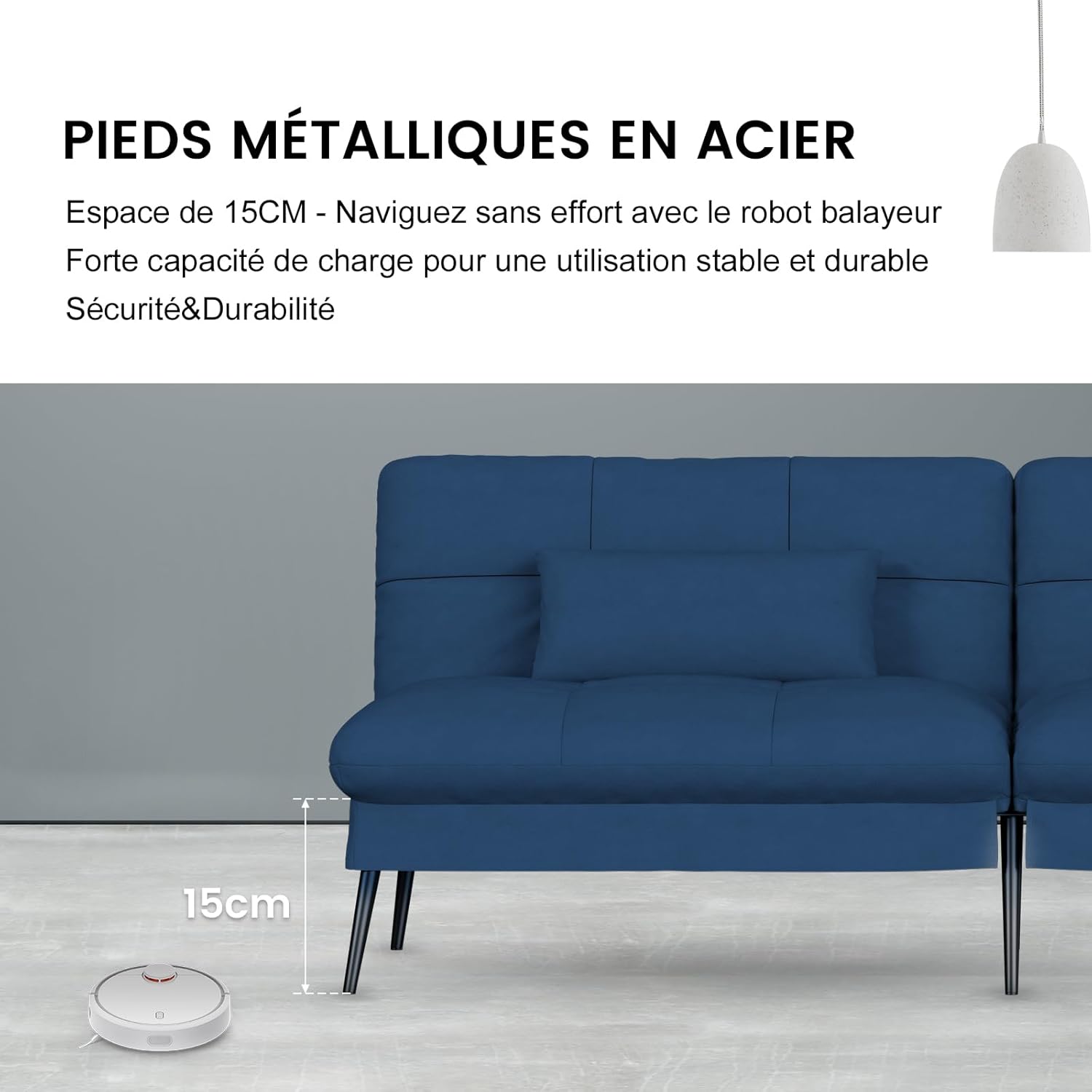 COMHOMA Slaapbank met slaapfunctie - Omvormbare futonhoes - Hoekbank - 3-zits gastenbank - met verstelbare stoffen rugleuning - Grijs 