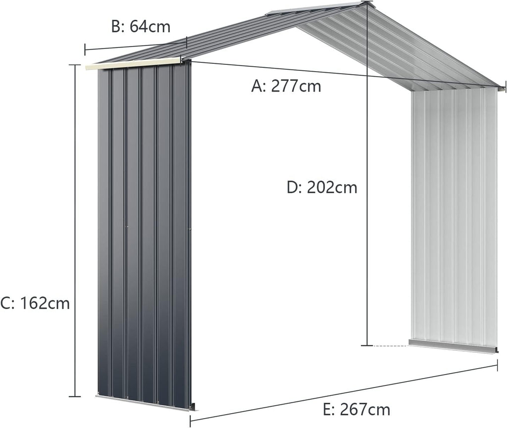 Abri de jardin en métal Costway + 1 kit d'extension avec 2 portes coulissantes verrouillables, 4 trous de ventilation, toit incliné pour vélo