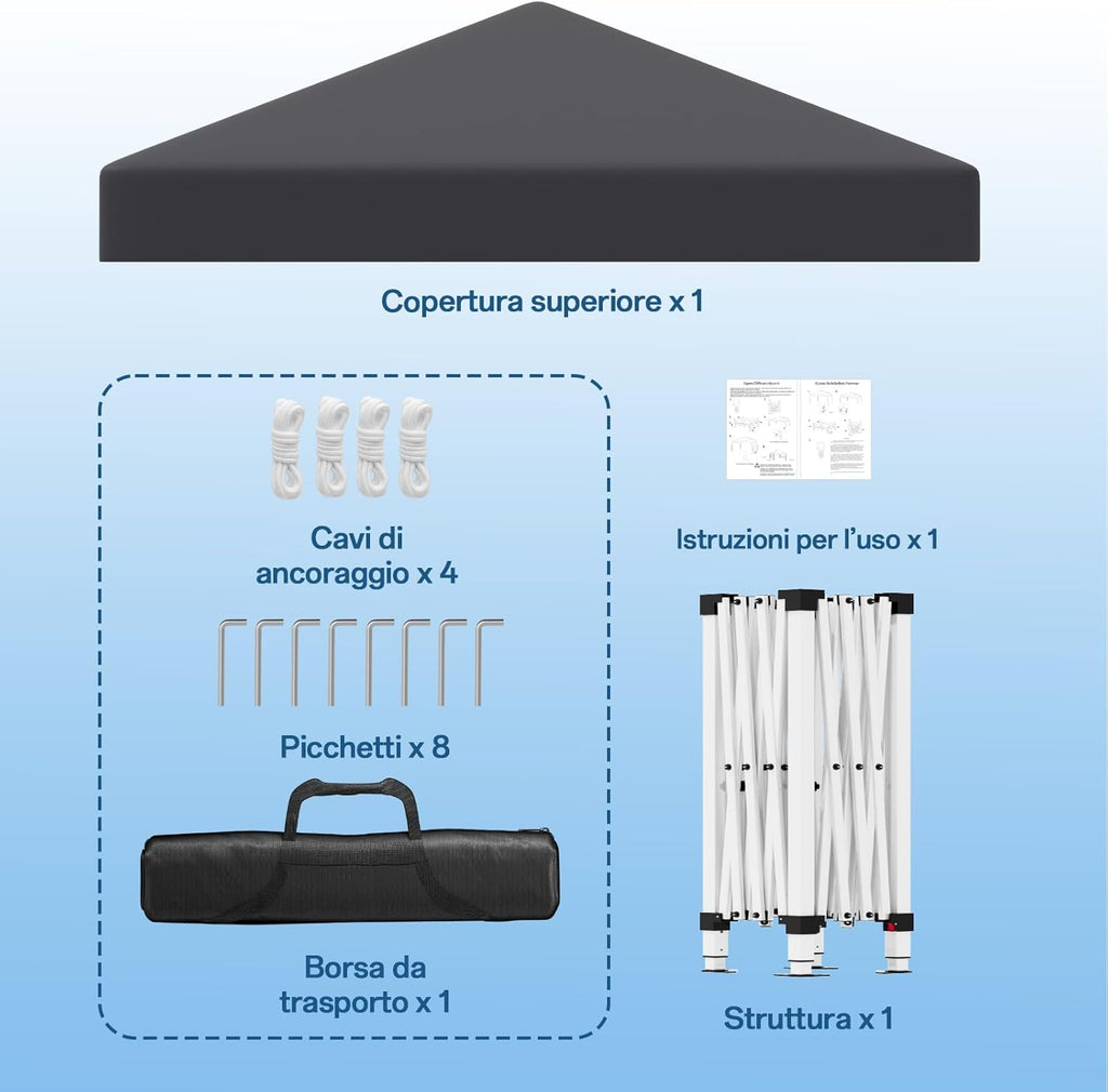 Gazebo pliant étanche JUMMICO, gazebo de jardin extérieur, gazebo pliant à hauteur réglable,