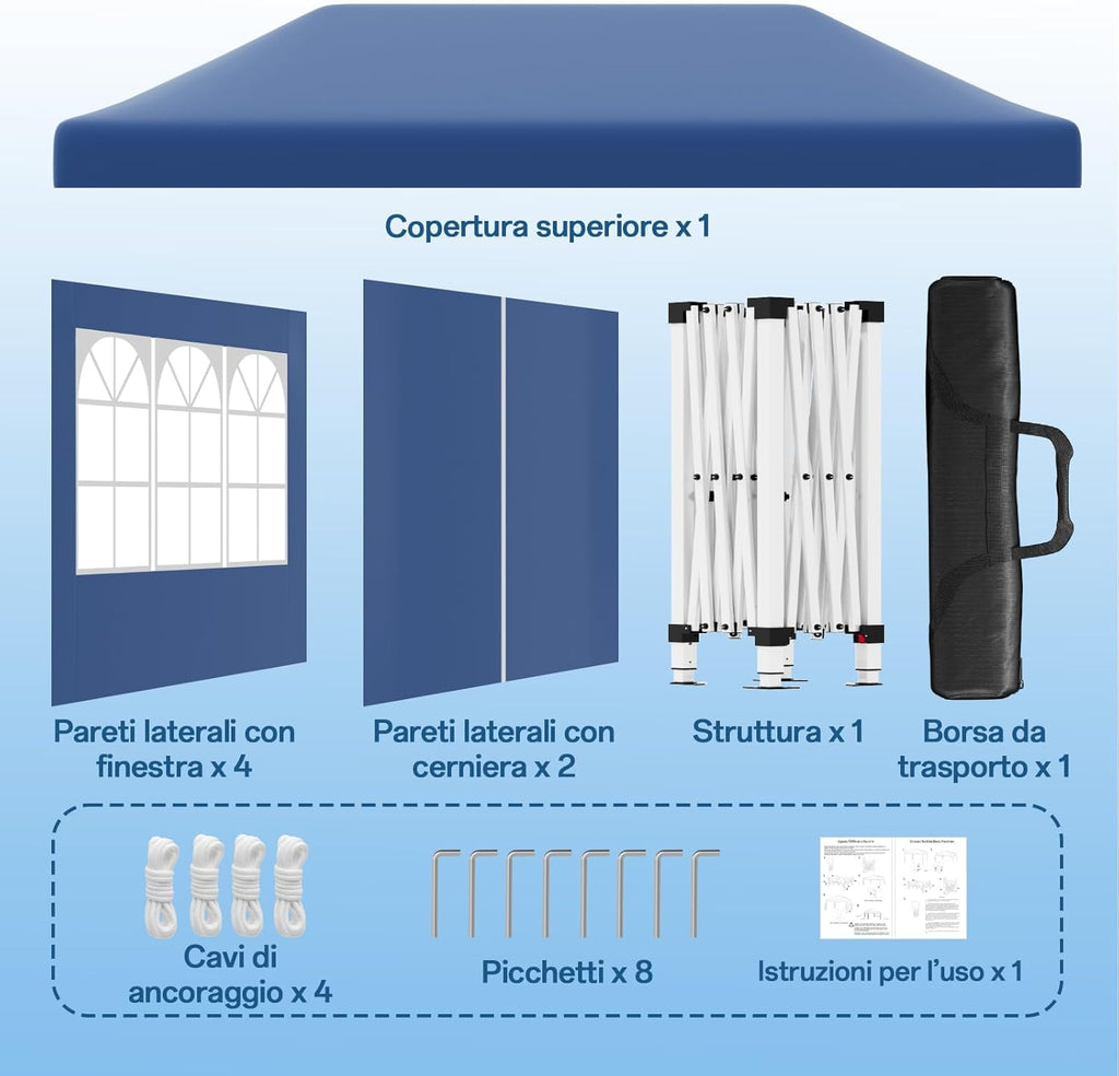 Gazebo pliant étanche JUMMICO, gazebo de jardin extérieur, gazebo pliant à hauteur réglable,