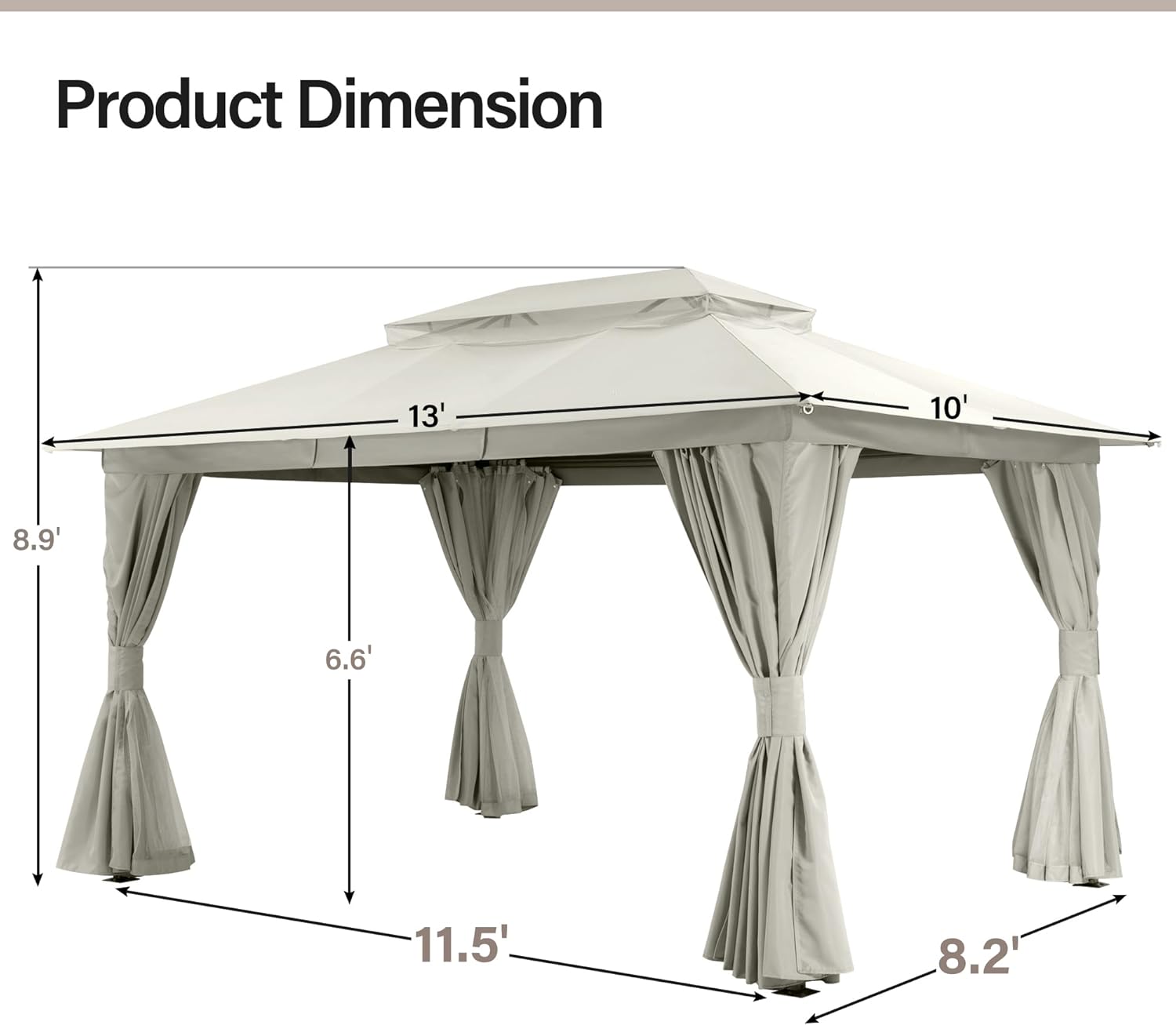 Tente pavillon d'extérieur améliorée à double toit, auvent imperméable UV50+ avec filet et crochets
