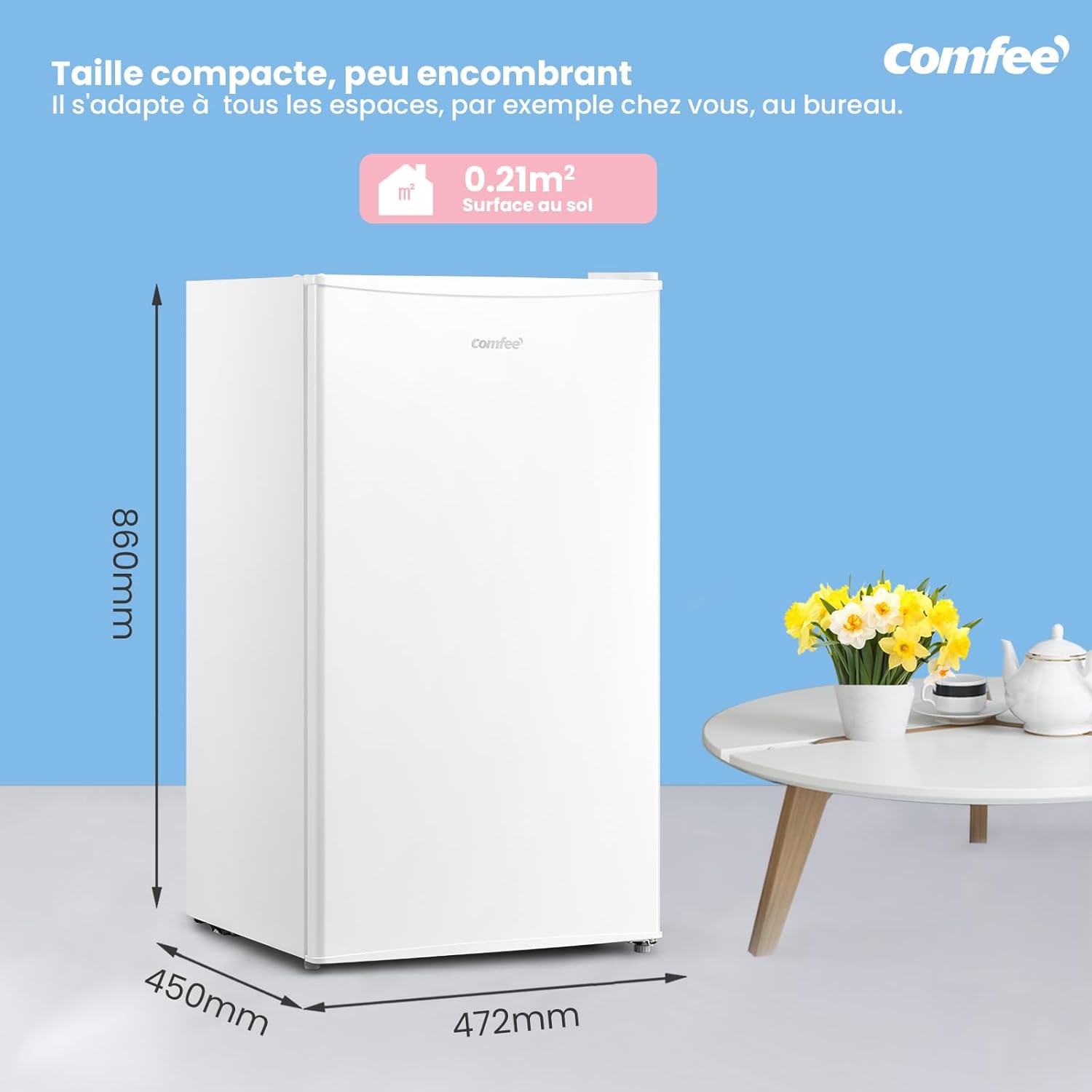 Comfee' RCD50WH2(E) Mini Réfrigérateur/Glacière 43L avec Compartiment Congélateur/Petit Réfrigérateur pour Chambre et Bureau/Refroidissement Rapide dans le Refroidisseur/Contrôle de Température/Blanc