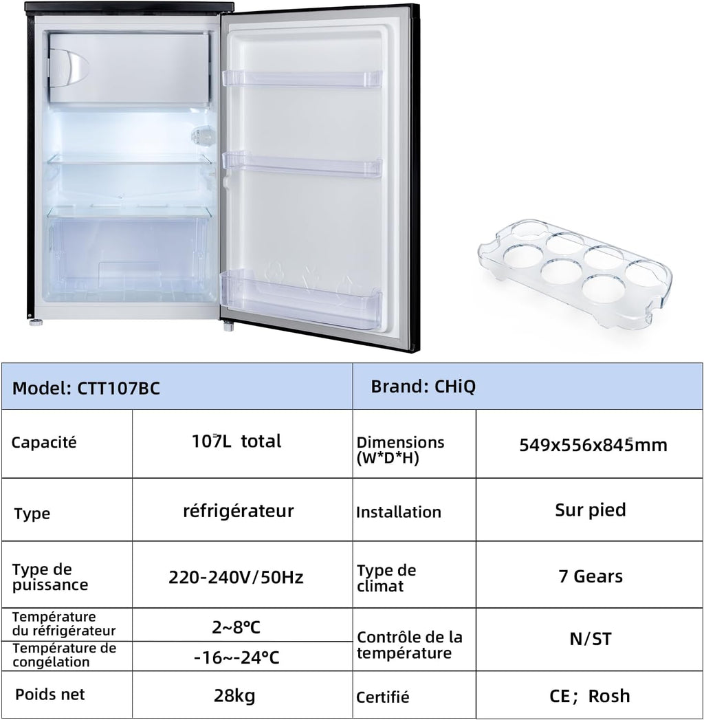 Mini réfrigérateur de table 46L 47 x 44,7 cm Avec porte-bouteilles Thermostat réglable
