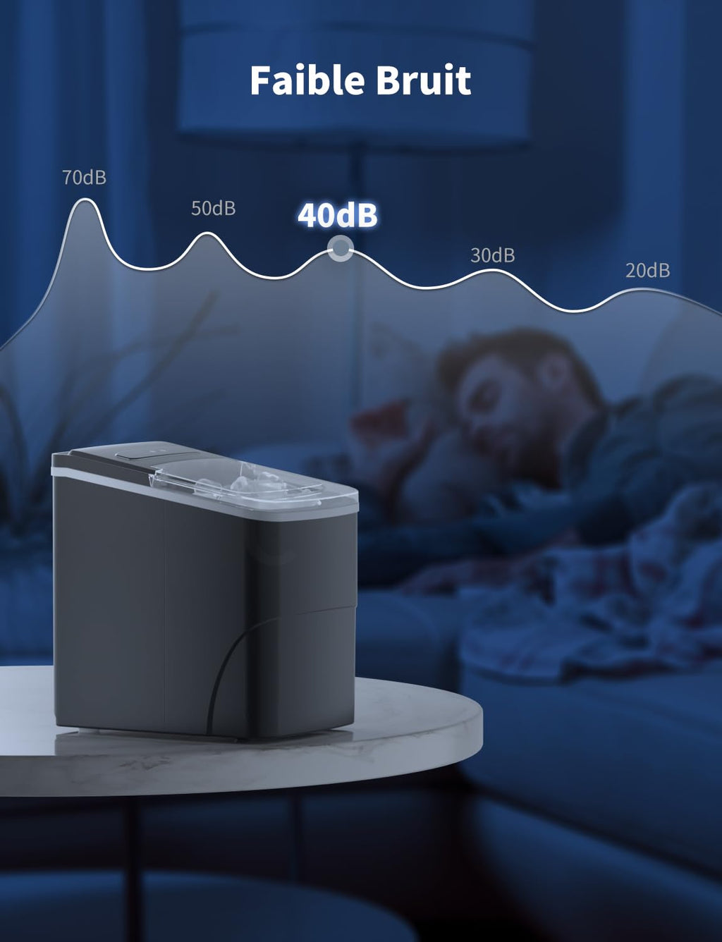 Machine à glaçons Produit 12 kg de glace en 24 heures Produit 9 glaçons en 6 à 8 minutes Livré avec une pelle à glace réversible et une poignée de transport