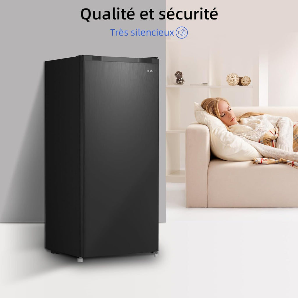 CHiQ Congélateur d'une capacité de 145 L, Congélation rapide, Thermostat réglable Silencieux Porte réversible, Noir, Classe énergétique E