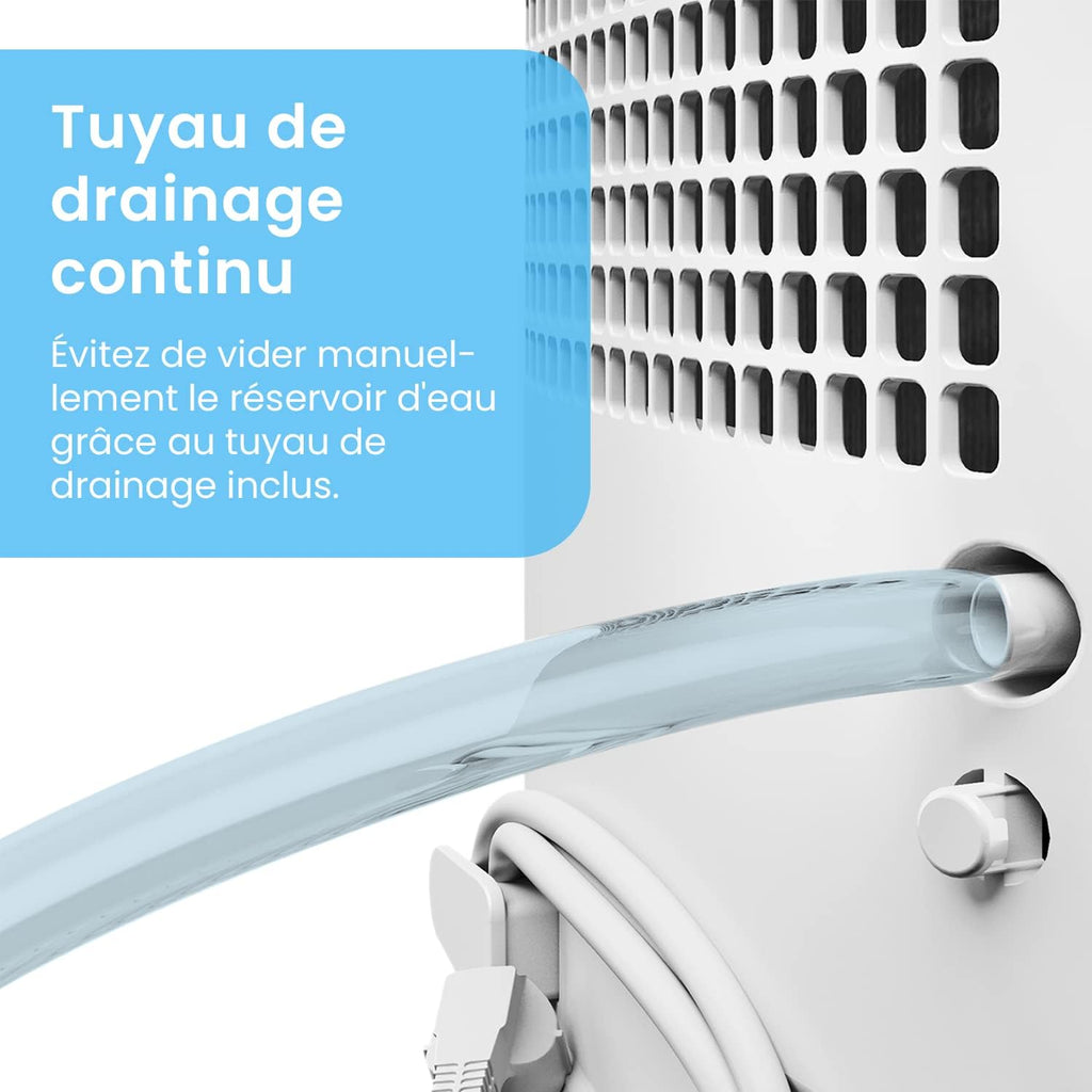 Déshumidificateur d'air silencieux 12L/jour - Absorbeur d'humidité - 40dB Réservoir d'eau de 1,8L Drainage continu Minuterie 24 heures 3 modes - Idéal pour prévenir l'humidité et la moisissure